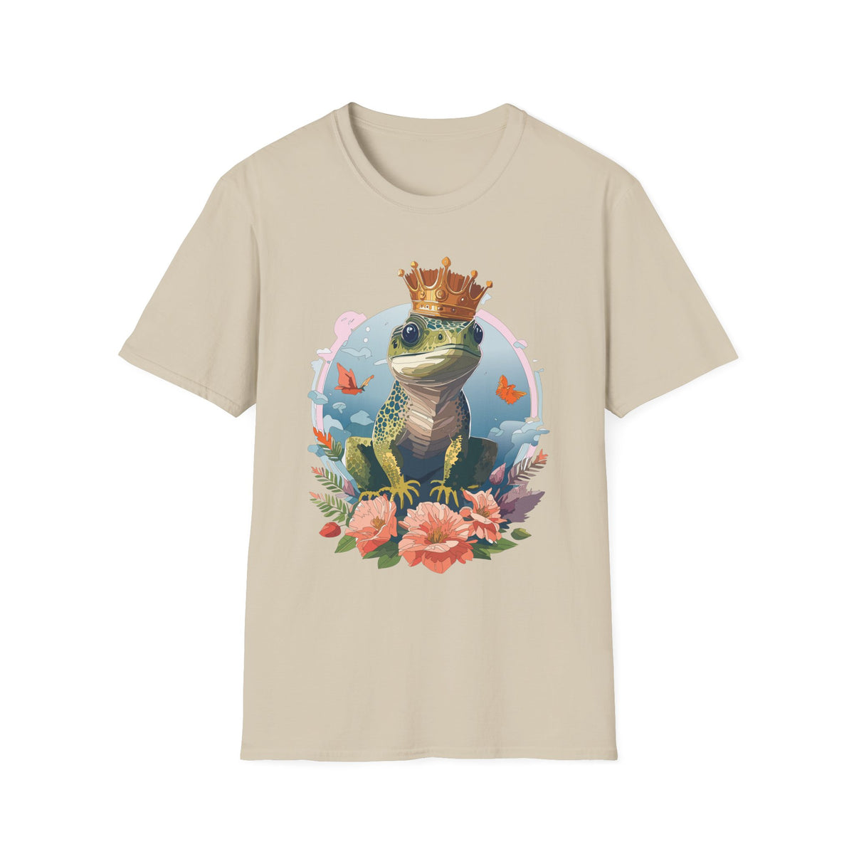 Frog Prince T-Shirt | Crowned Frog Illustration, Floral Accent