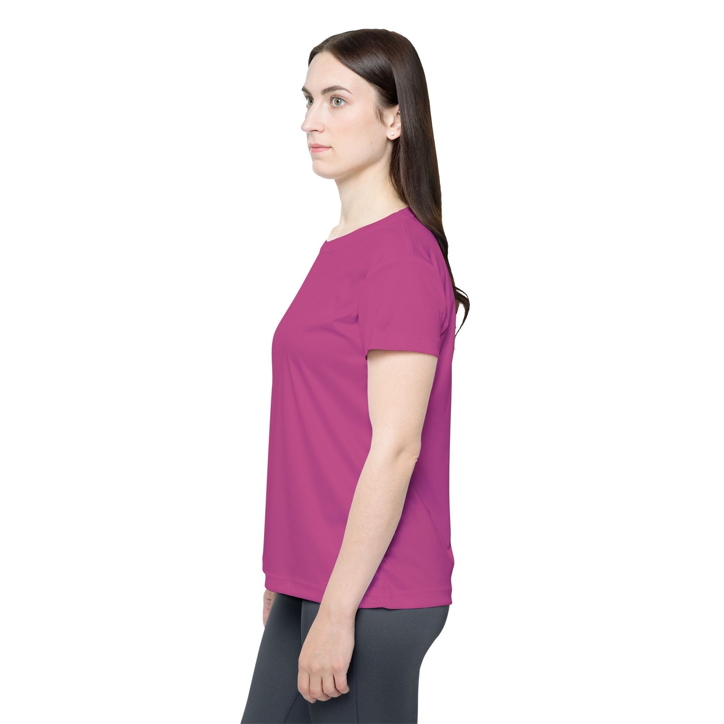 Fuchsia Plum Women's Sports Jersey Short Sleeves 100% Poly Solid Pink Color Print Athletic Tee