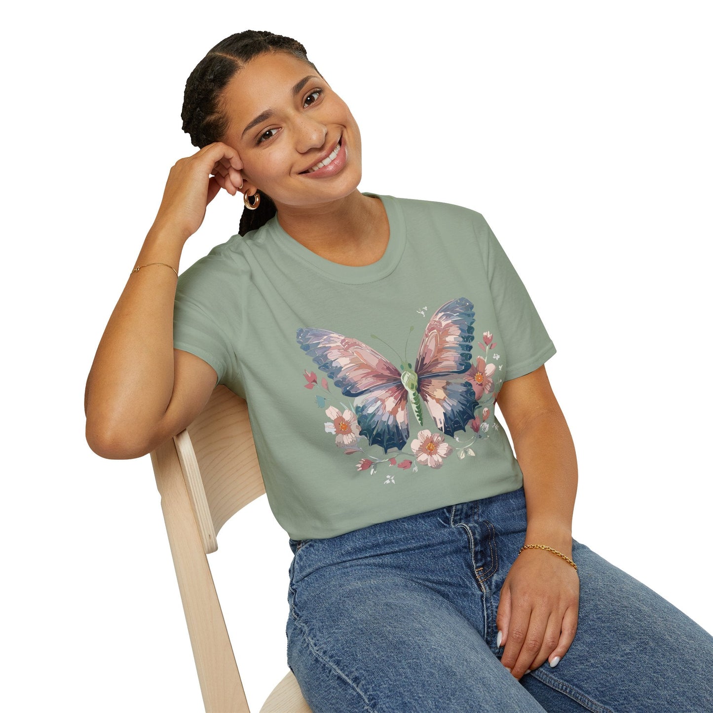 Butterfly Print T Shirt Monarch Unisex Gildan Softstyle 64000 Cotton Tee For Everyday Comfort