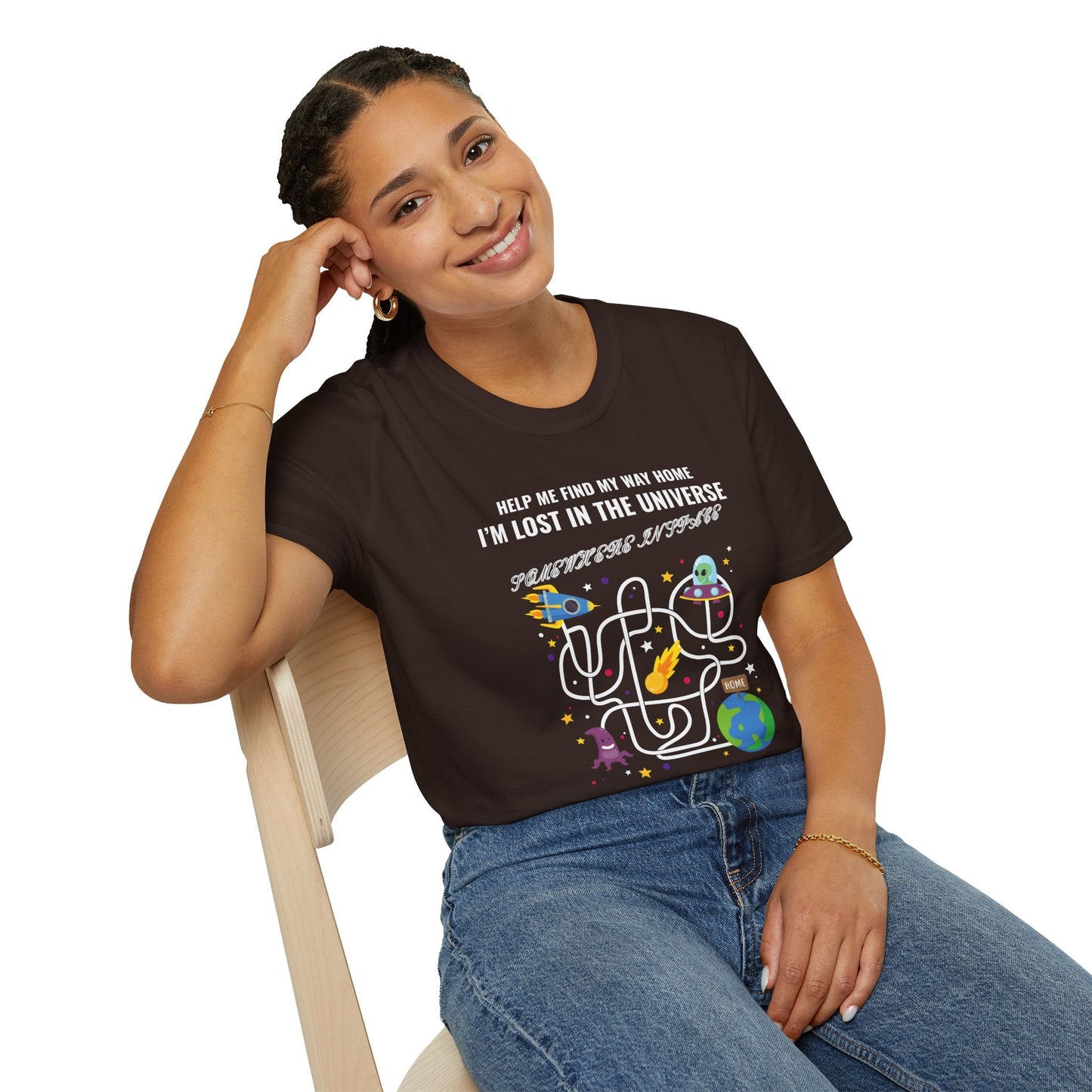 Lost in the Universe Maze TShirt Unisex Cotton Funny Space Puzzle Tee