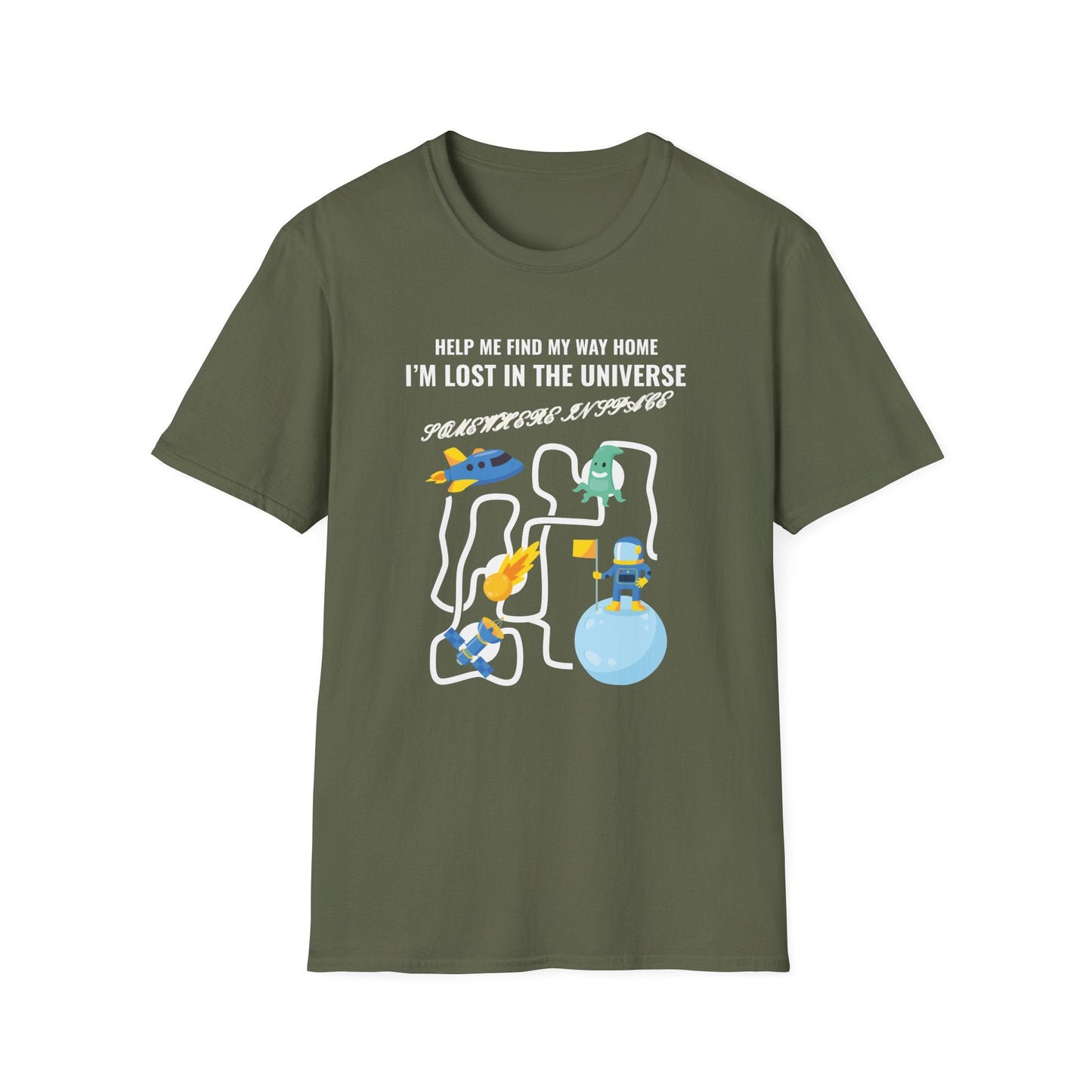 Lost in the Universe TShirt Unisex Cotton Cute Space Maze Graphic Tee