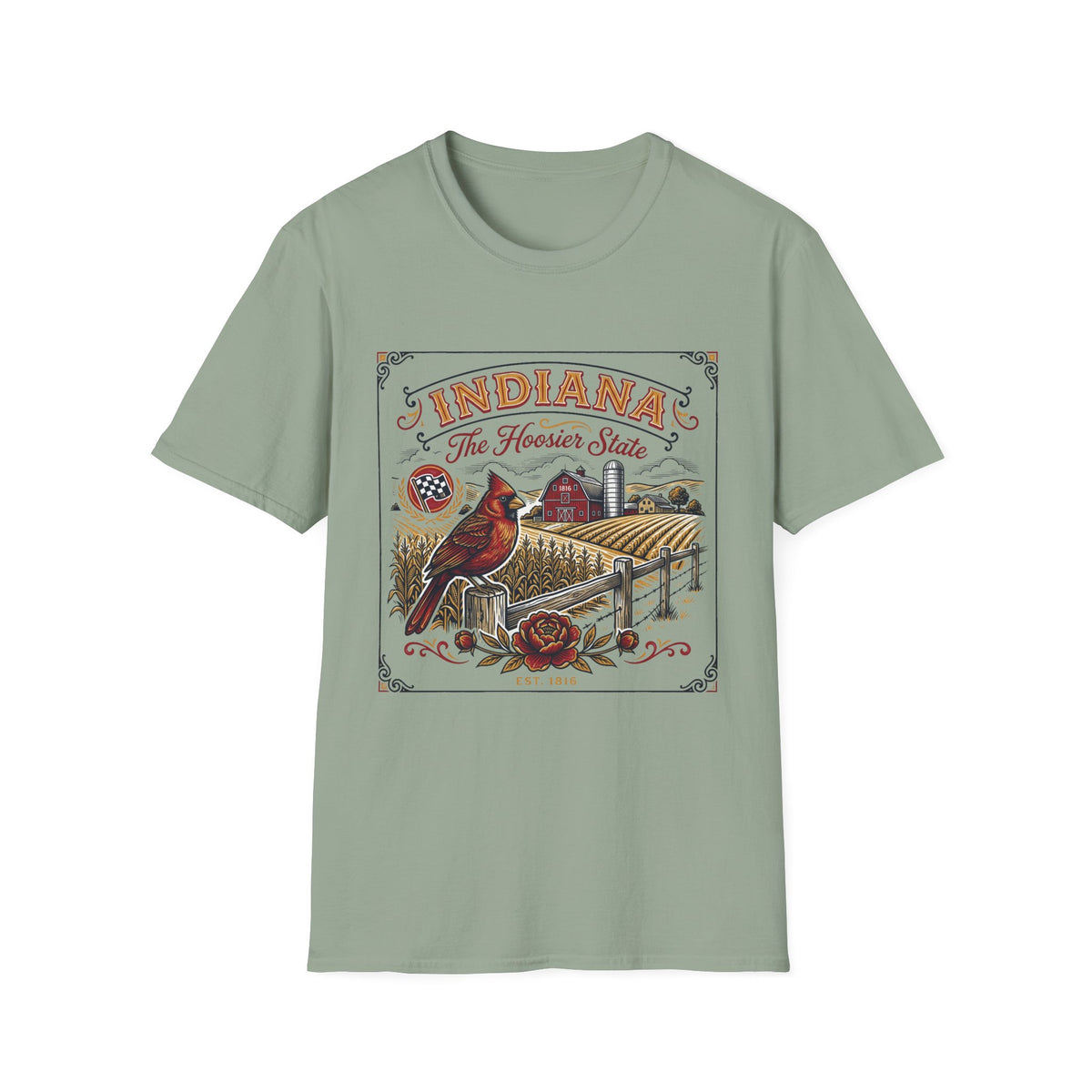 Indiana The Hoosier State T-Shirt — Cardinal Bird Farm Vintage Travel Tourist Graphic Design Unisex 100 Cotton Gildan T-Shirt