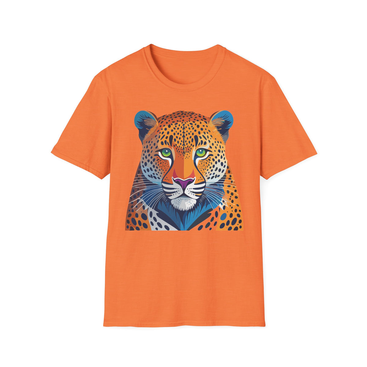 Colorful Leopard Face T-Shirt | Vibrant Big Cat Illustration