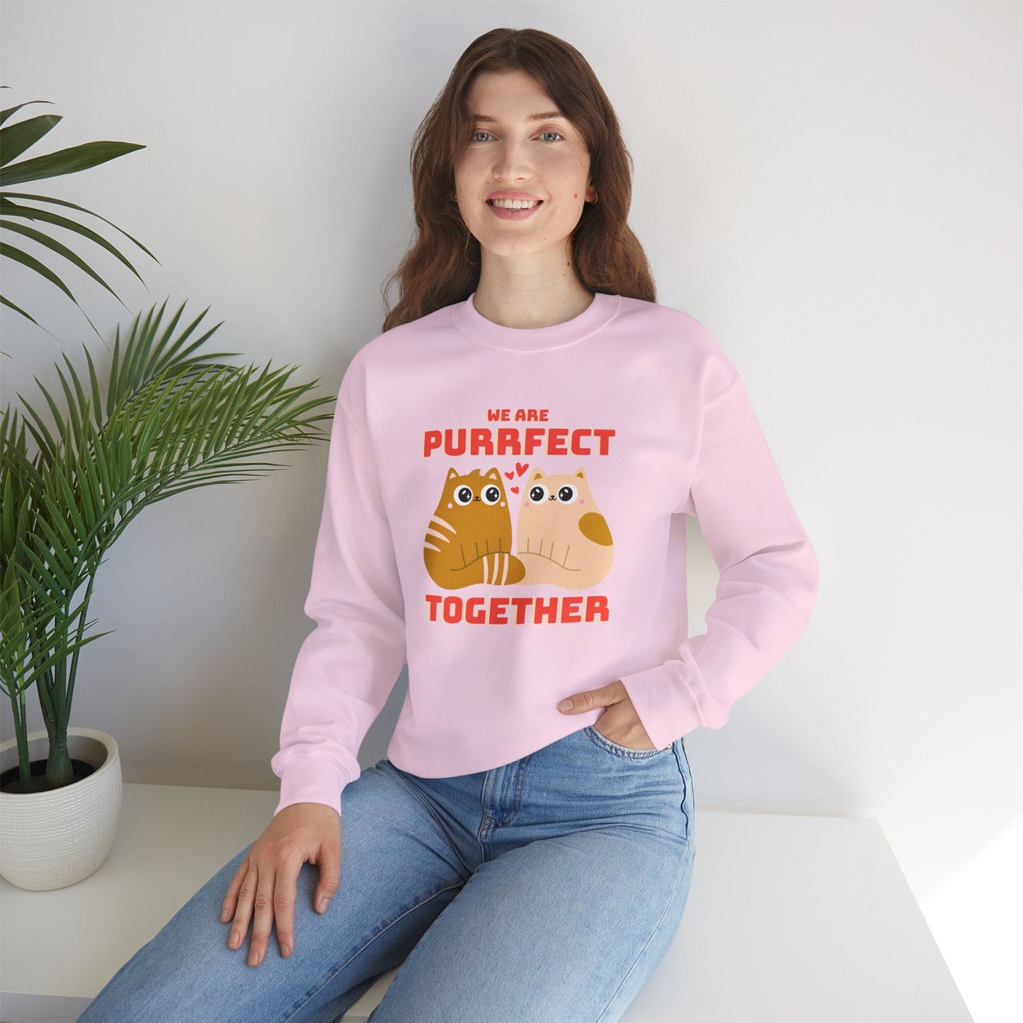 Cat Heart Sweatshirt Unisex 50/50 Cotton-Poly Blend Valentine Gift For Cat Lovers