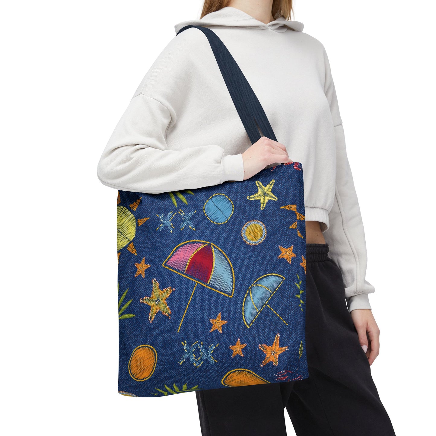 Denim Fabric Imitation Print Unisex Canvas Bag Poly Spun 3 Sizes Tote Bag 182-11