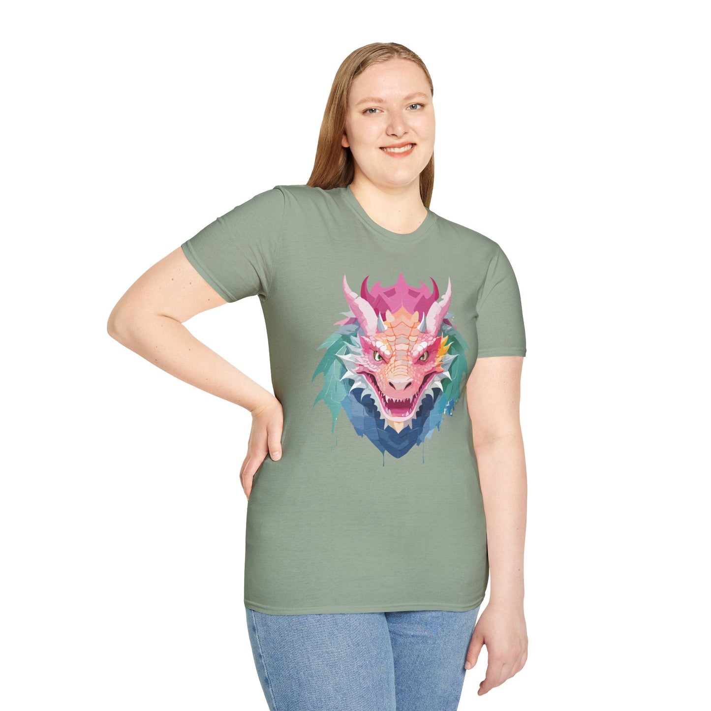 Dragon T Shirt Unisex Softstyle Cotton Tee With Animal Art Design Graphic Print Artwork