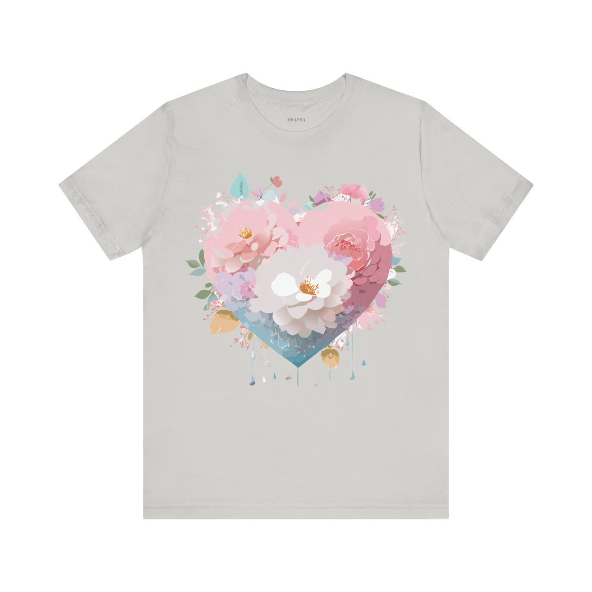 Valentine's Day Graphic Unisex Cotton Bella+Canvas Tee with Floral Art Design d99