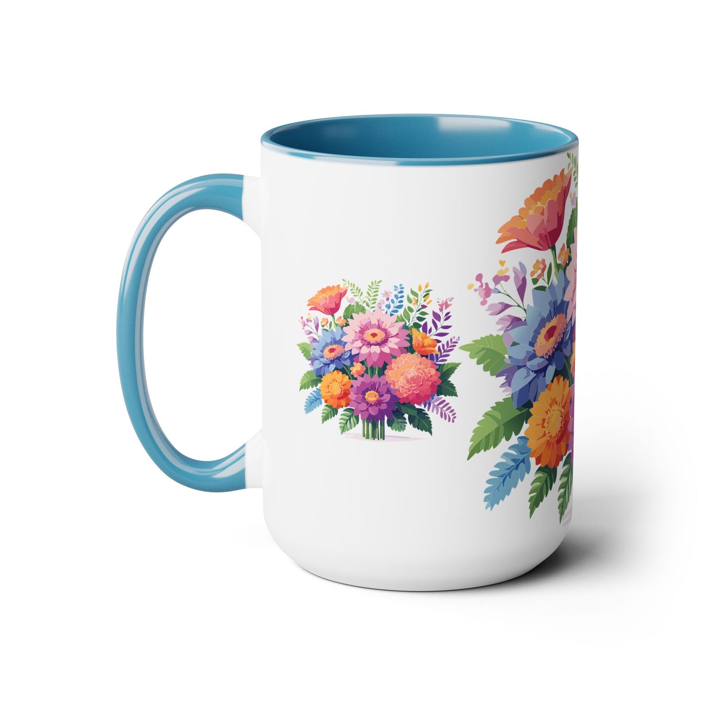 Taza de café de dos tonos con flores