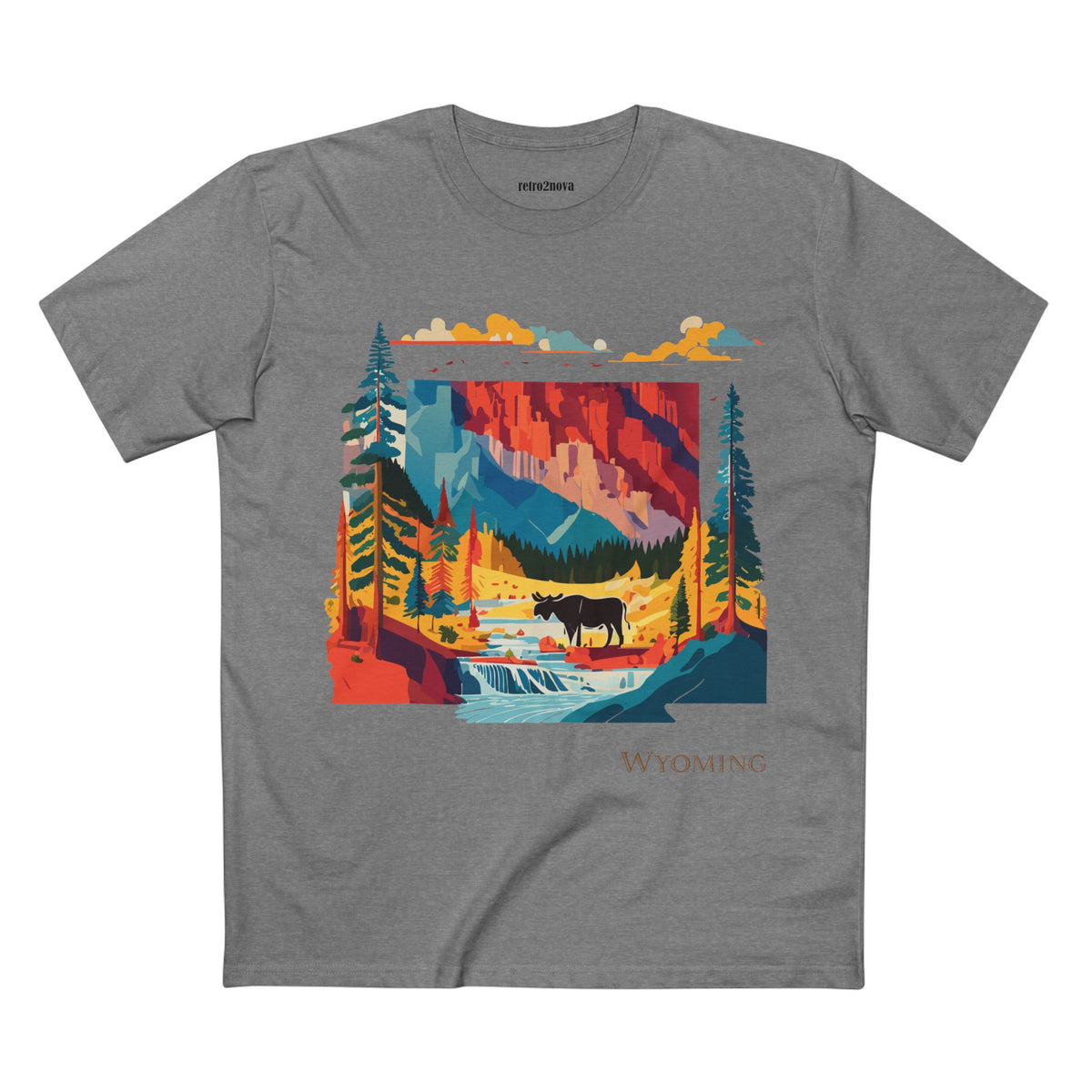 Wyoming Landscape Moose Tee | Vintage National Park Mountain Forest Design