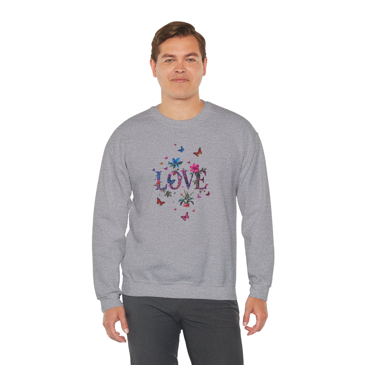 Unisex Floral Love Sweatshirt, Love Floral Sweatshirt, Floral Butterfly Sweatshirt, 50/50 Cotton-Poly Valentine's Day Sweatshirt 03