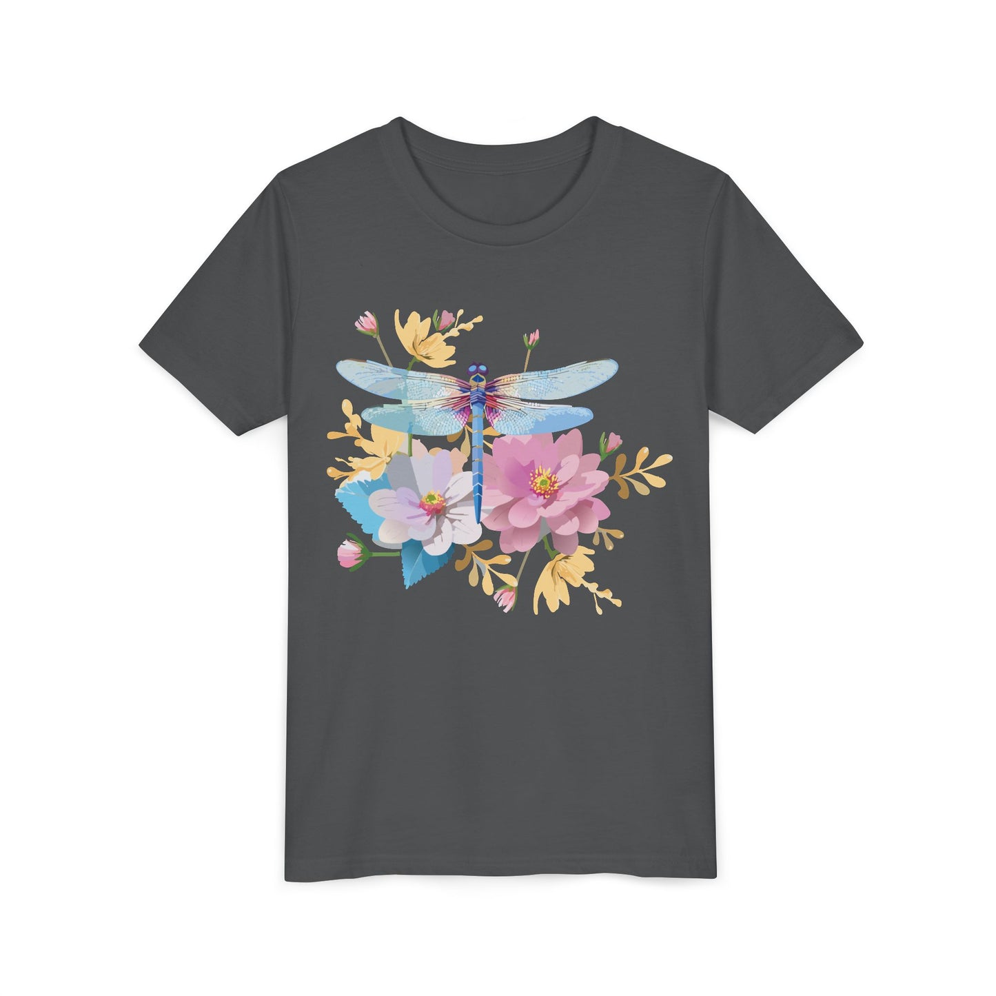 Dragonfly Blossom Youth Tee - Colorful Short Sleeve T-Shirt for Spring Celebrations (9-14)