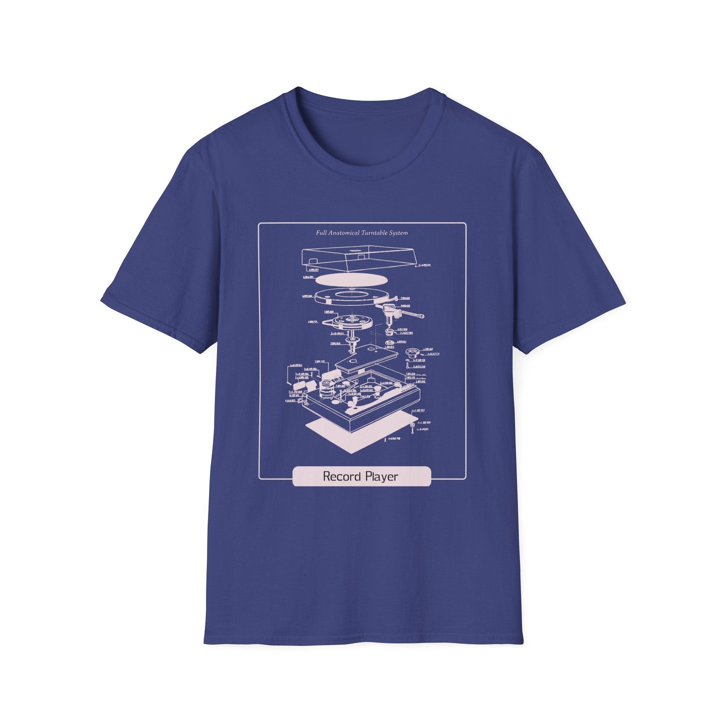 Record Player Blueprint T-Shirt Unisex Cotton Retro Vinyl Turntable Diagram Tee