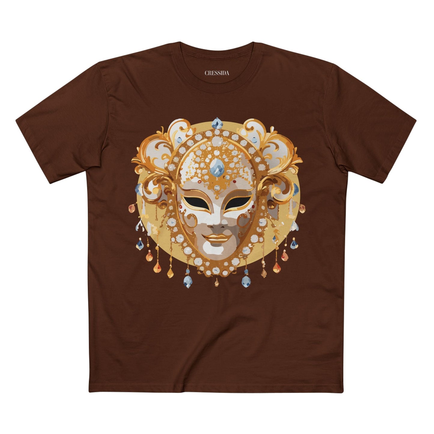 Carnival Mask Graphic T-Shirt Unisex 100 Cotton With Antique Gold Art Design Tee 14
