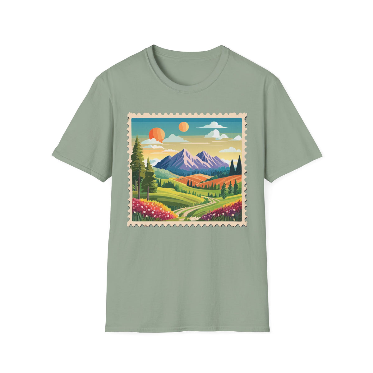 Vintage Mountain Landscape T-Shirt | Sunset Scenic Nature Print