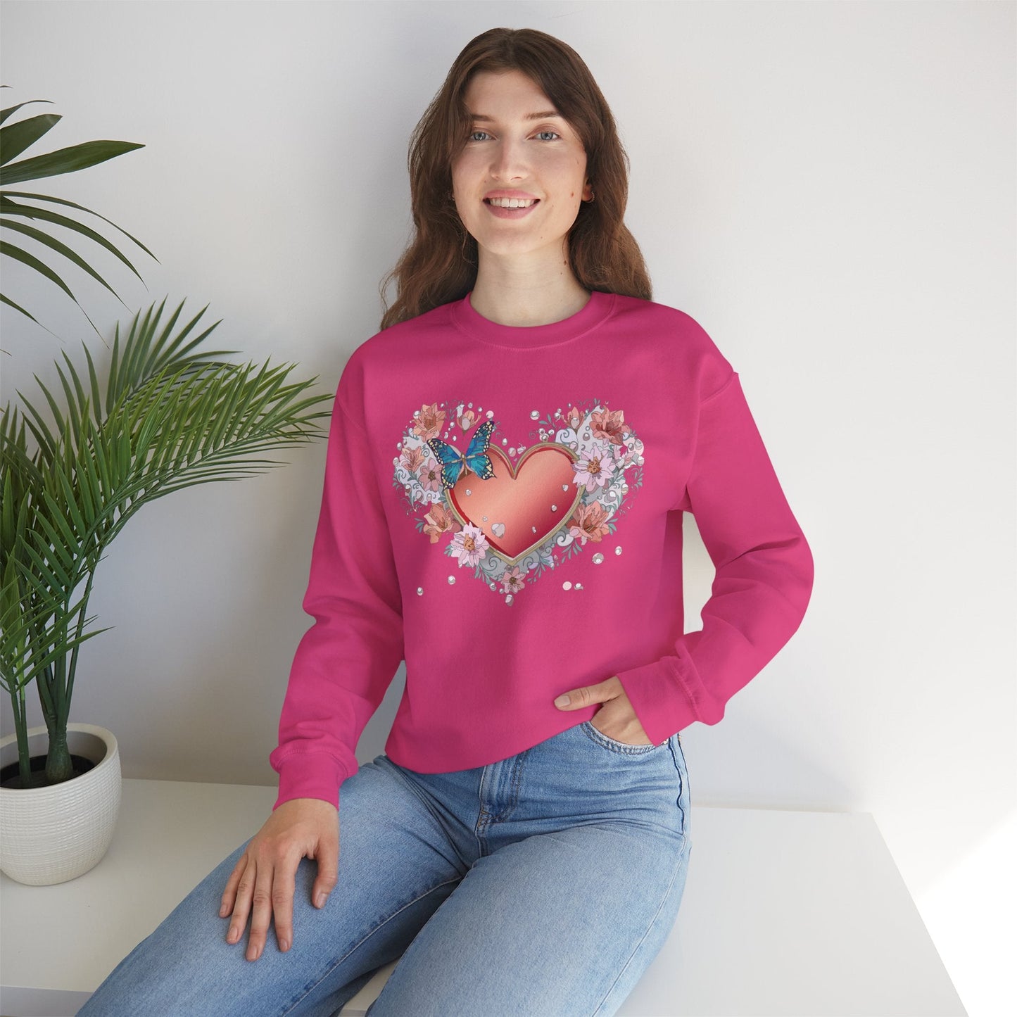 Unisex Floral Heart Sweatshirt With Love Graphic For Valentines Day Gift Cozy Winter Wear