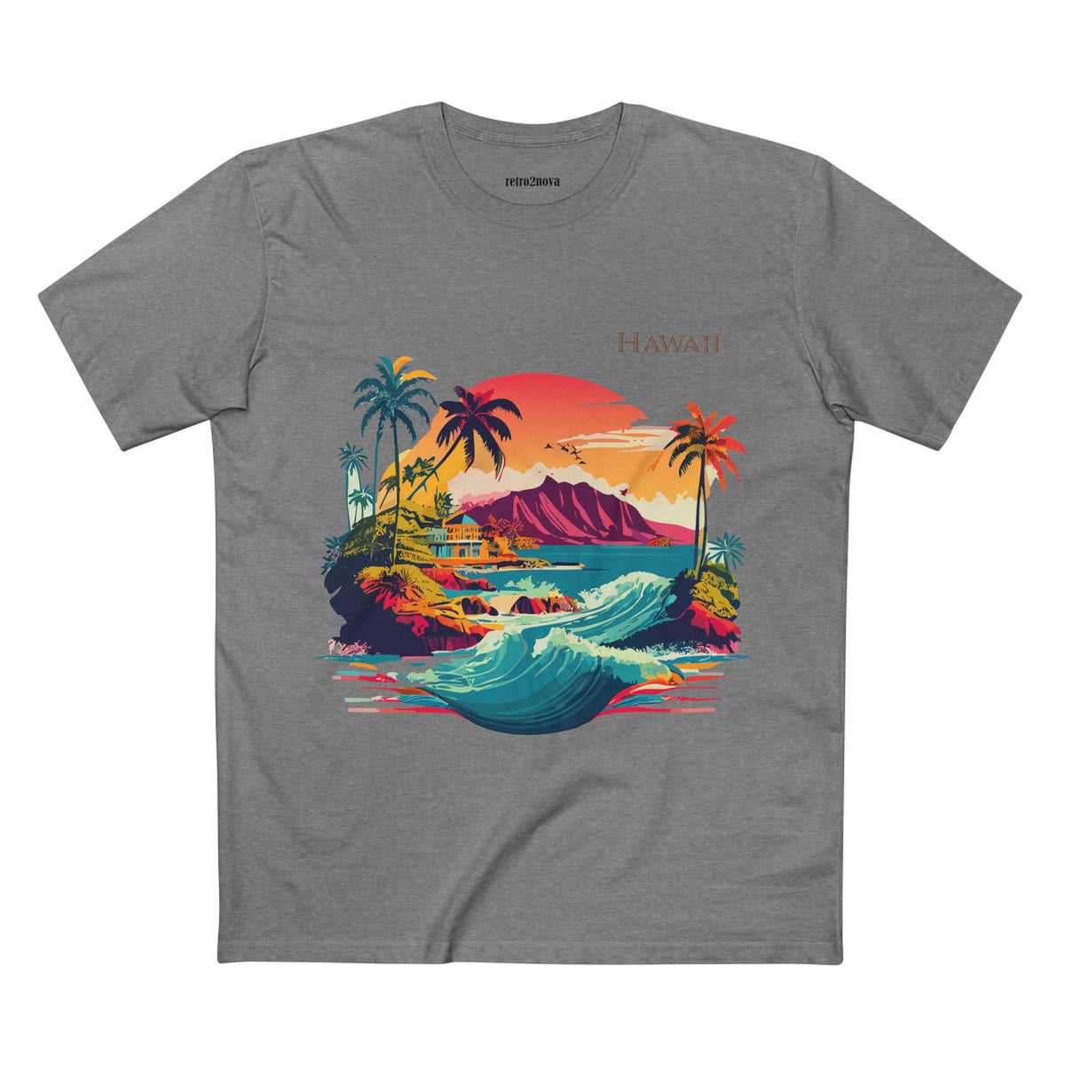 Hawaii Retro Sunset Surf Scene Tee | Palm Trees, Waves, Island Graphic