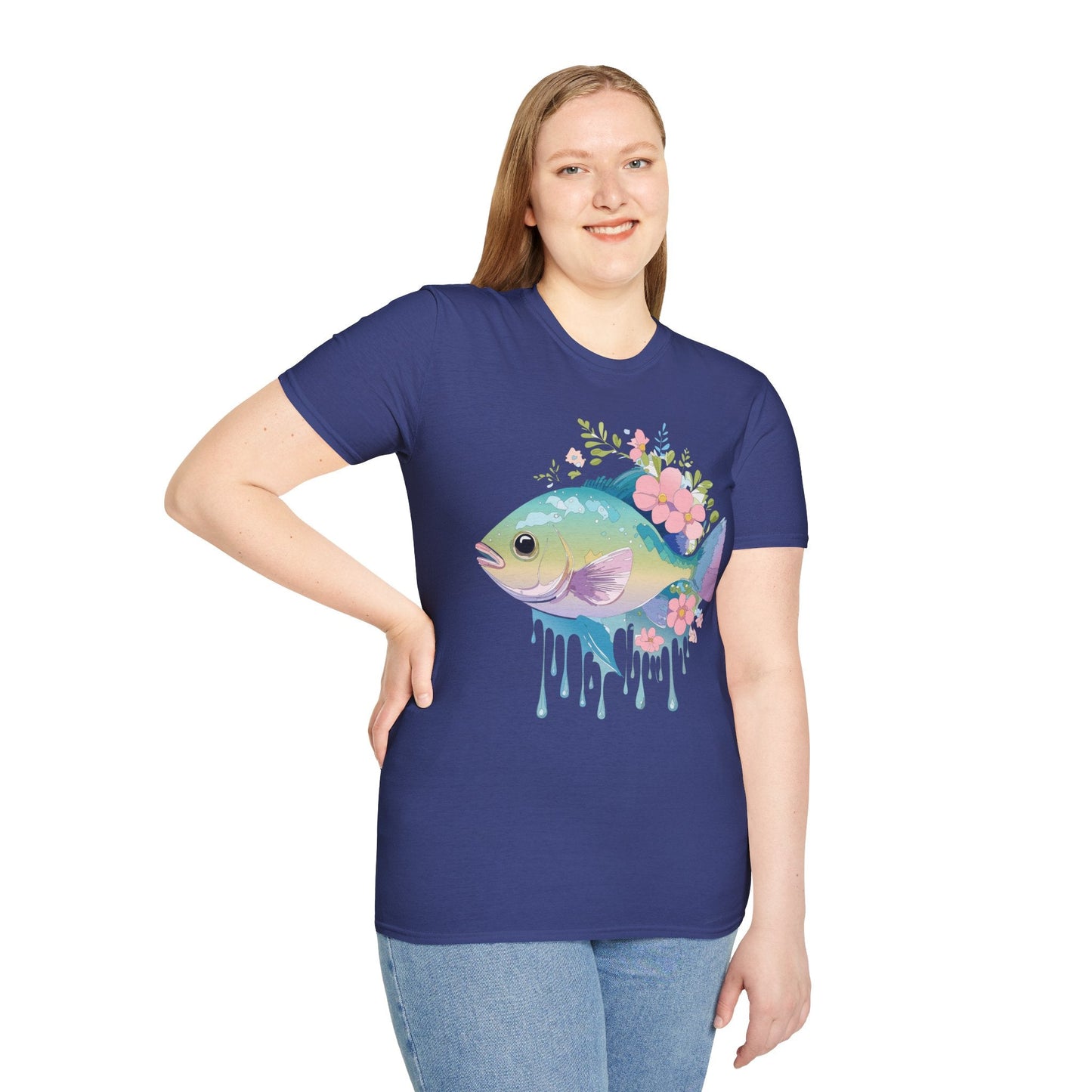 Fish Art Graphic Tee Unisex Gildan Softstyle 64000 100 Percent Ring Spun Cotton Comfortable Tee