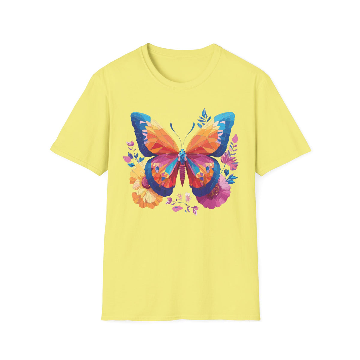 Colorful Geometric Butterfly T-Shirt | Rainbow Floral Wings Graphic Tee Unisex 100 Cotton Gildan T-Shirt