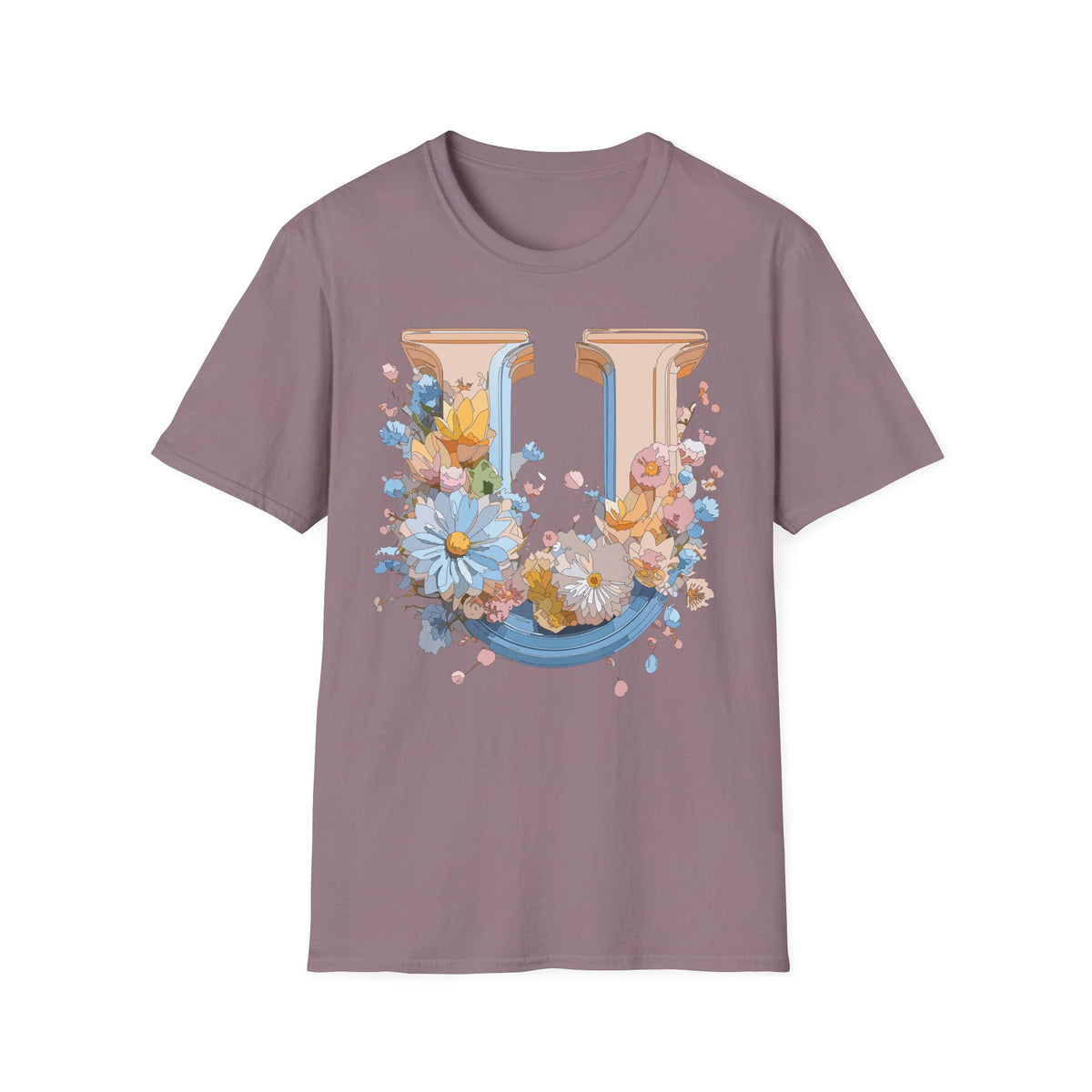 Floral Letter U T-Shirt | Botanical Monogram Initial Tee