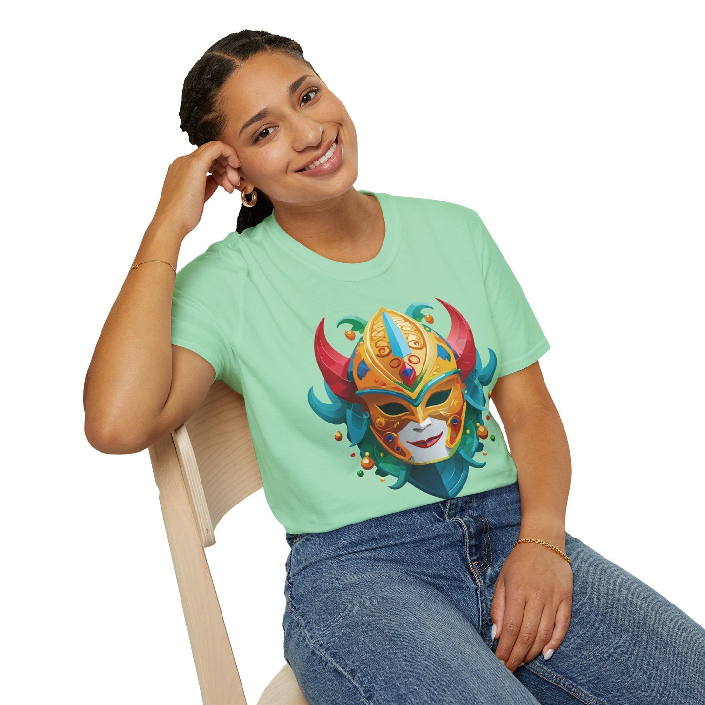 Unisex Mask Tee Shirt Softstyle Gildan 64000 Cotton Tee Masquerade Design Artwork