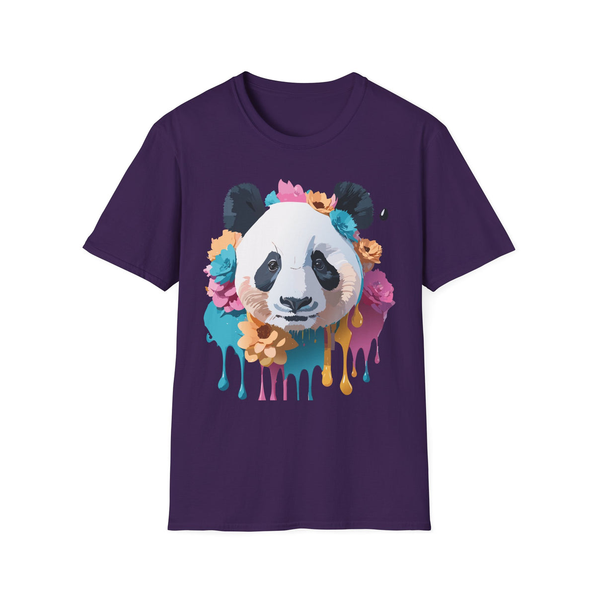 Floral Panda Head T-Shirt | Colorful Drip Art, Cute Animal Tee
