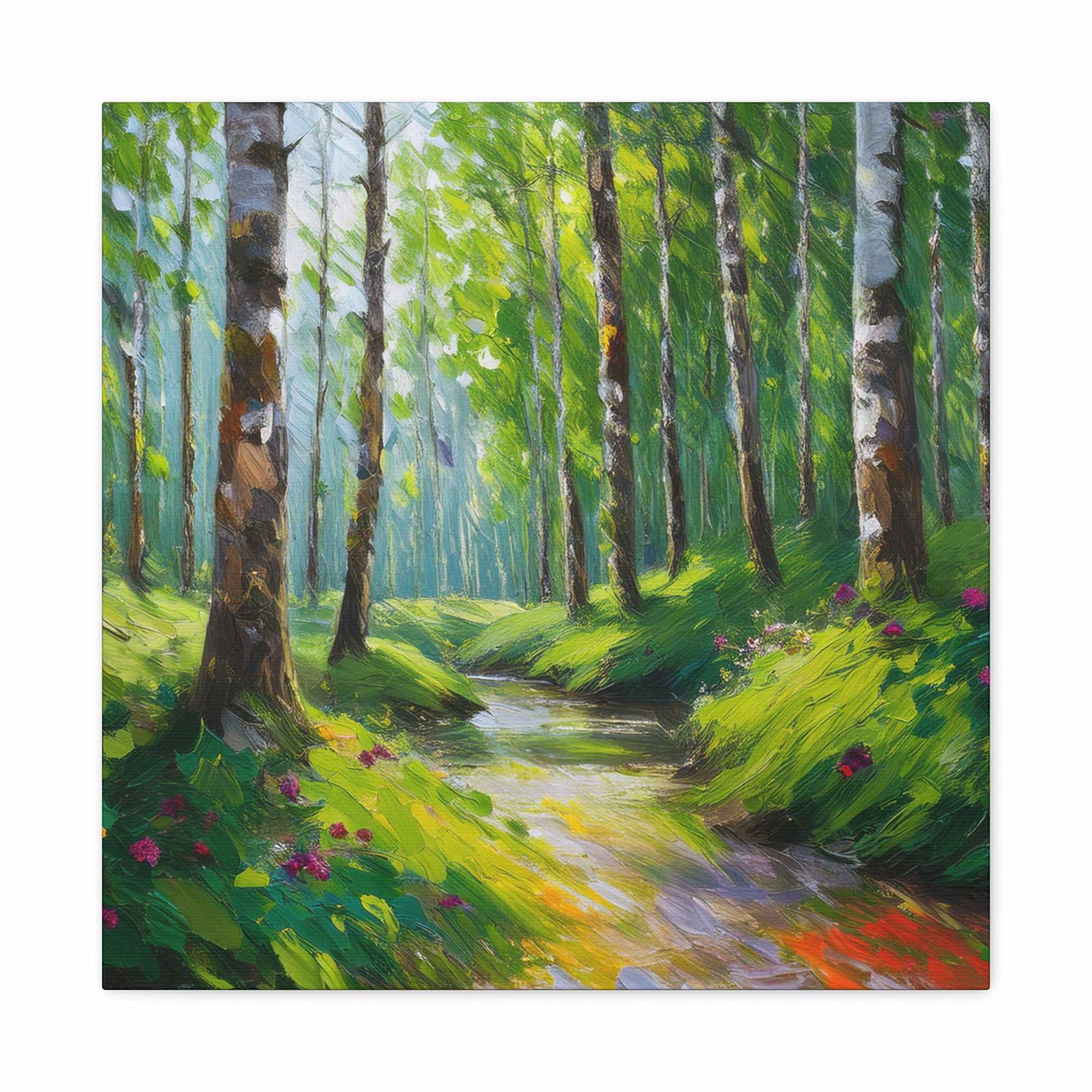 Summer Forest Print Canvas, Oil Paint Print 20x20, 24x24, 30x30, 32x32, 36x36 Art Design Print Pine-Wood Inner Frame MC-85