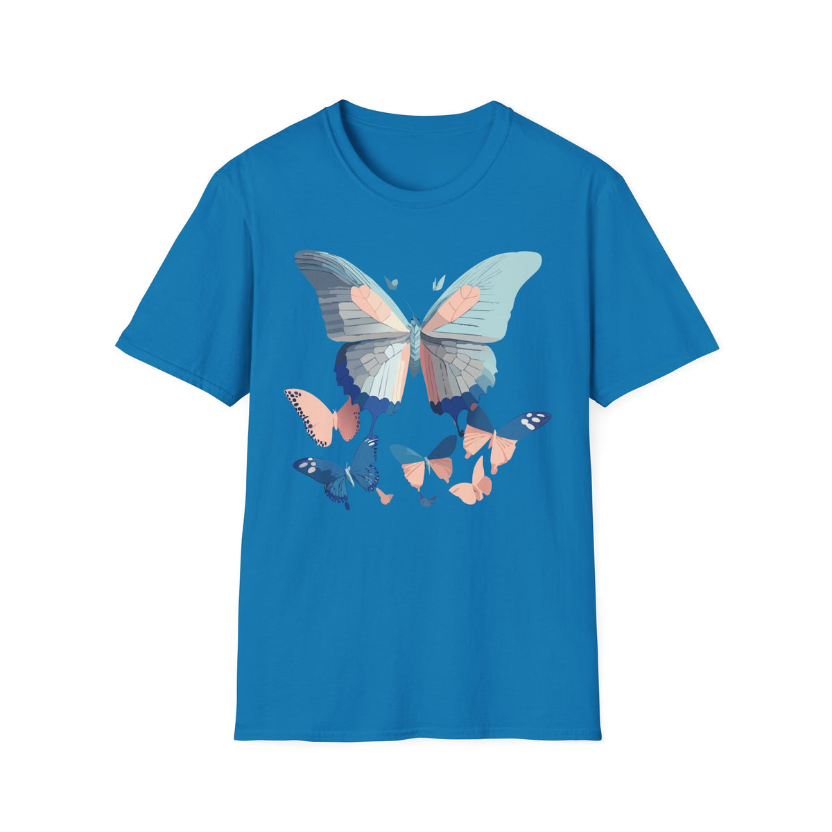 Butterfly Trio T‑Shirt — Pastel Blue & Peach Butterfly Graphic Design Unisex 100 Cotton Gildan T-Shirt