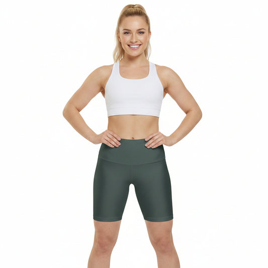 Dark Grey Olive High-Waist Women’s Workout Shorts — Olive Green Biker Activewear