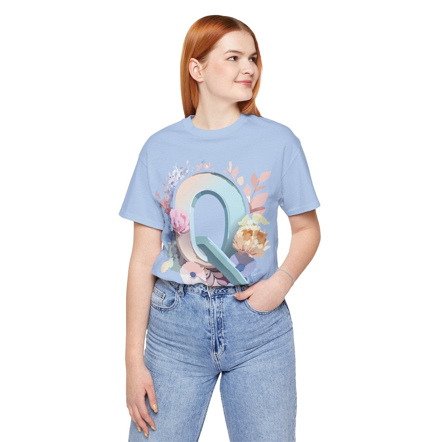 Letter Q Shirt Graphic Tee Unisex Short Sleeve by Adelpha Vintage Inspired Artwork