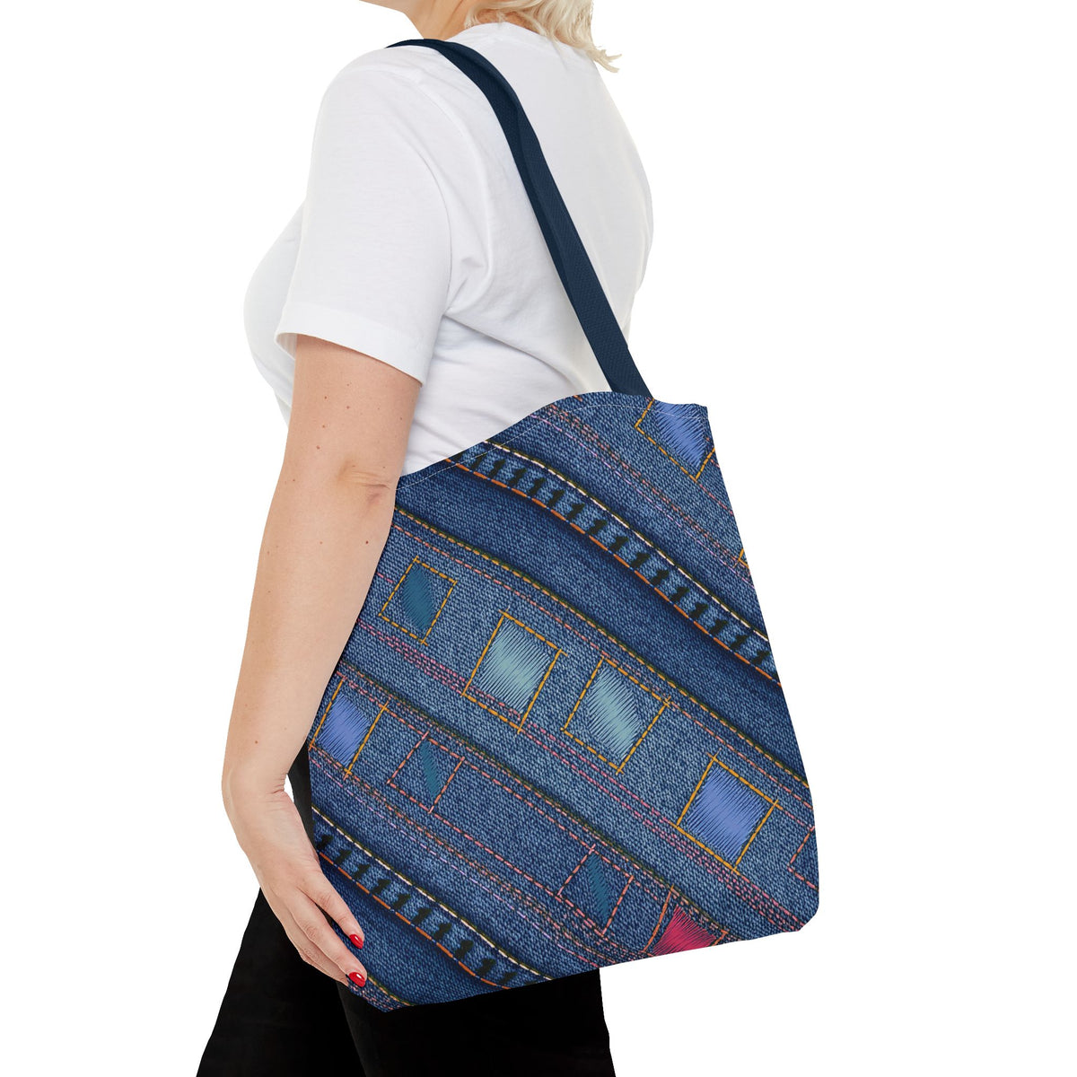 Denim Fabric Imitation Print Unisex Canvas Bag Poly Spun 3 Sizes Tote Bag 189-2