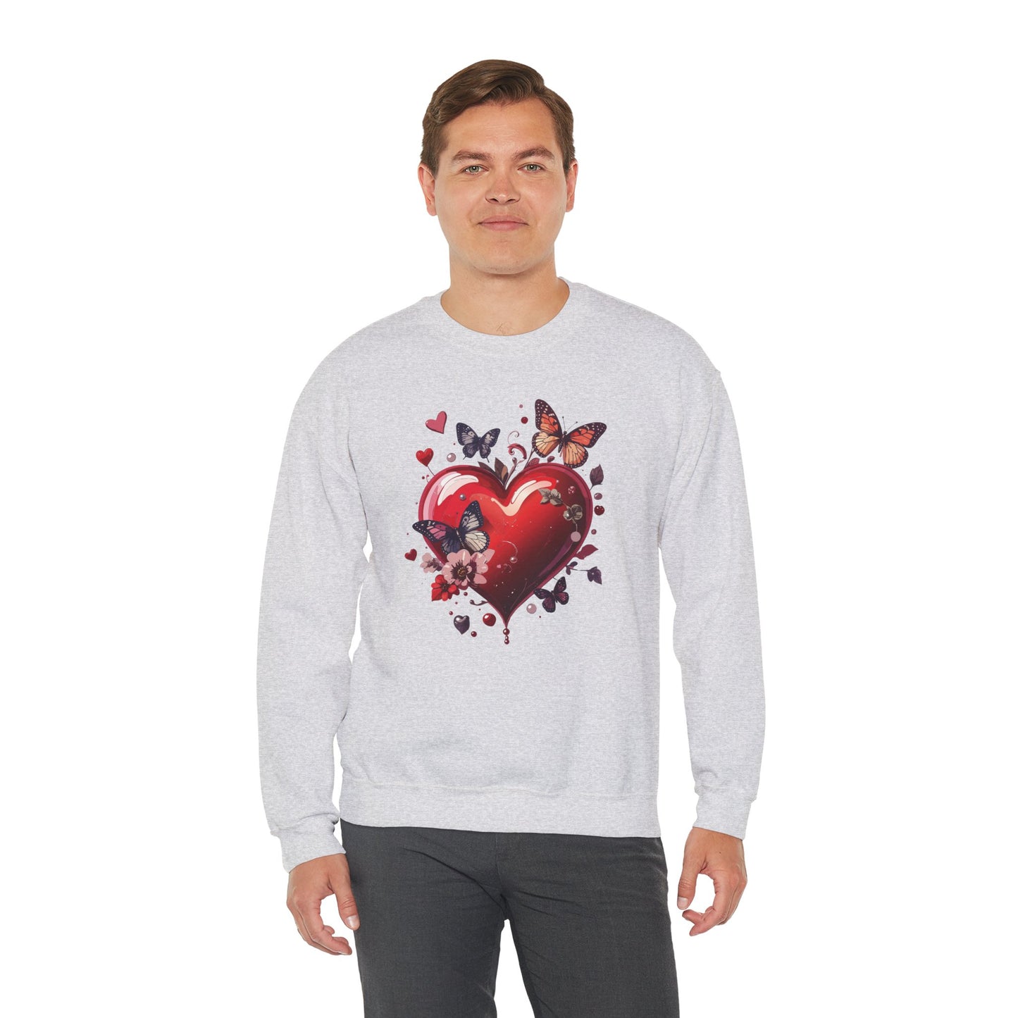 Big Red Heart Sweatshirt, Floral Red Heart Sweatshirt, Floral Love Sweatshirt, Valentine's Day Sweatshirt, Heart Floral Sweatshirt 105