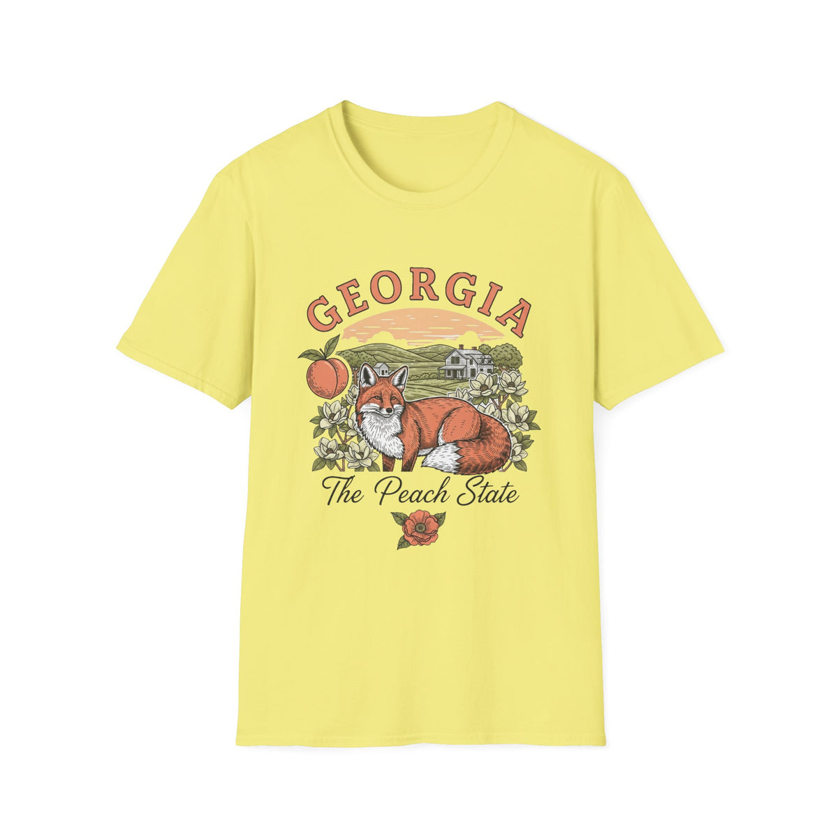 Georgia Fox T-Shirt — The Peach State Vintage Fox Graphic Travel Tourist Graphic Design Unisex 100 Cotton Gildan T-Shirt