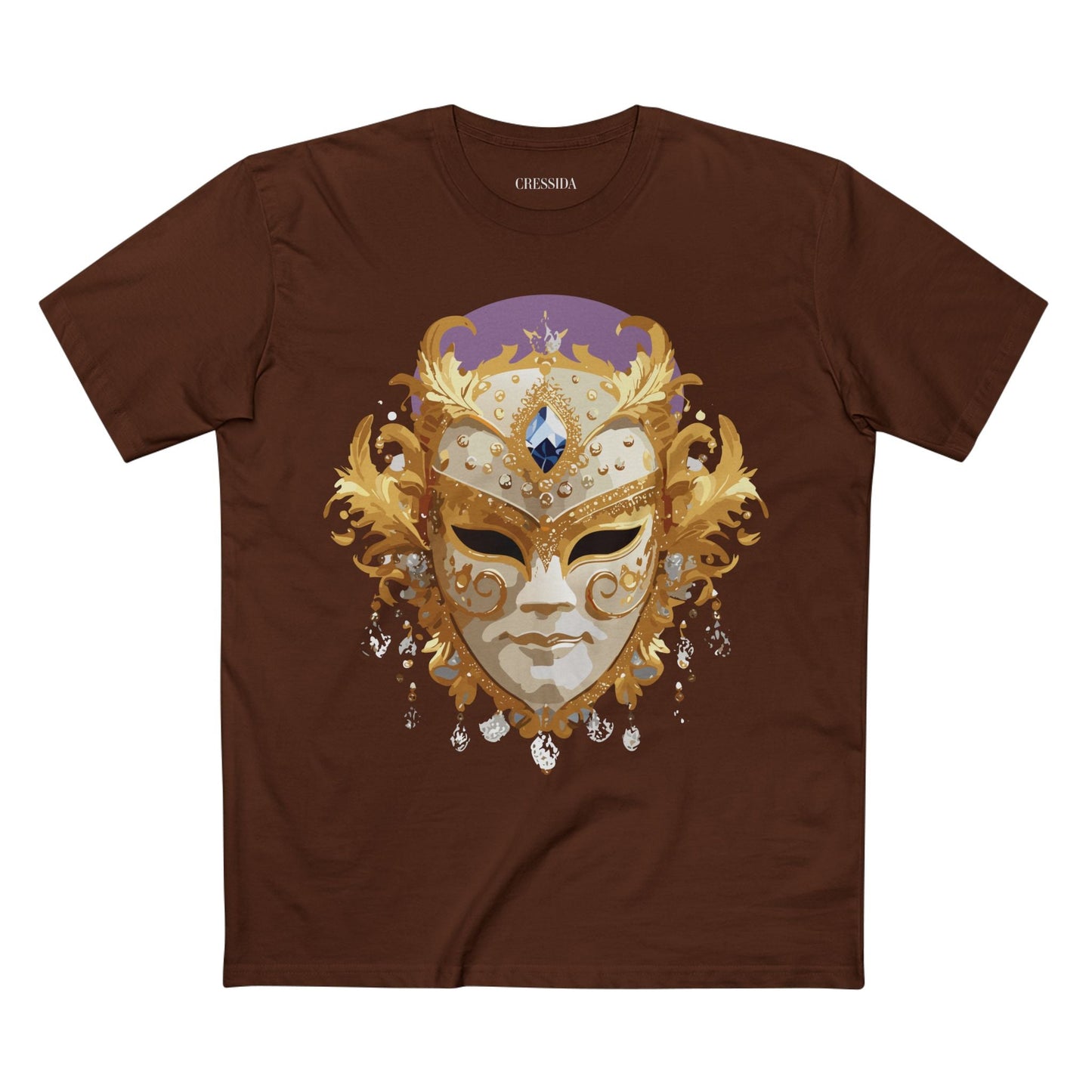Carnival Mask Graphic T-Shirt Unisex 100 Cotton With Antique Gold Art Design Tee 18