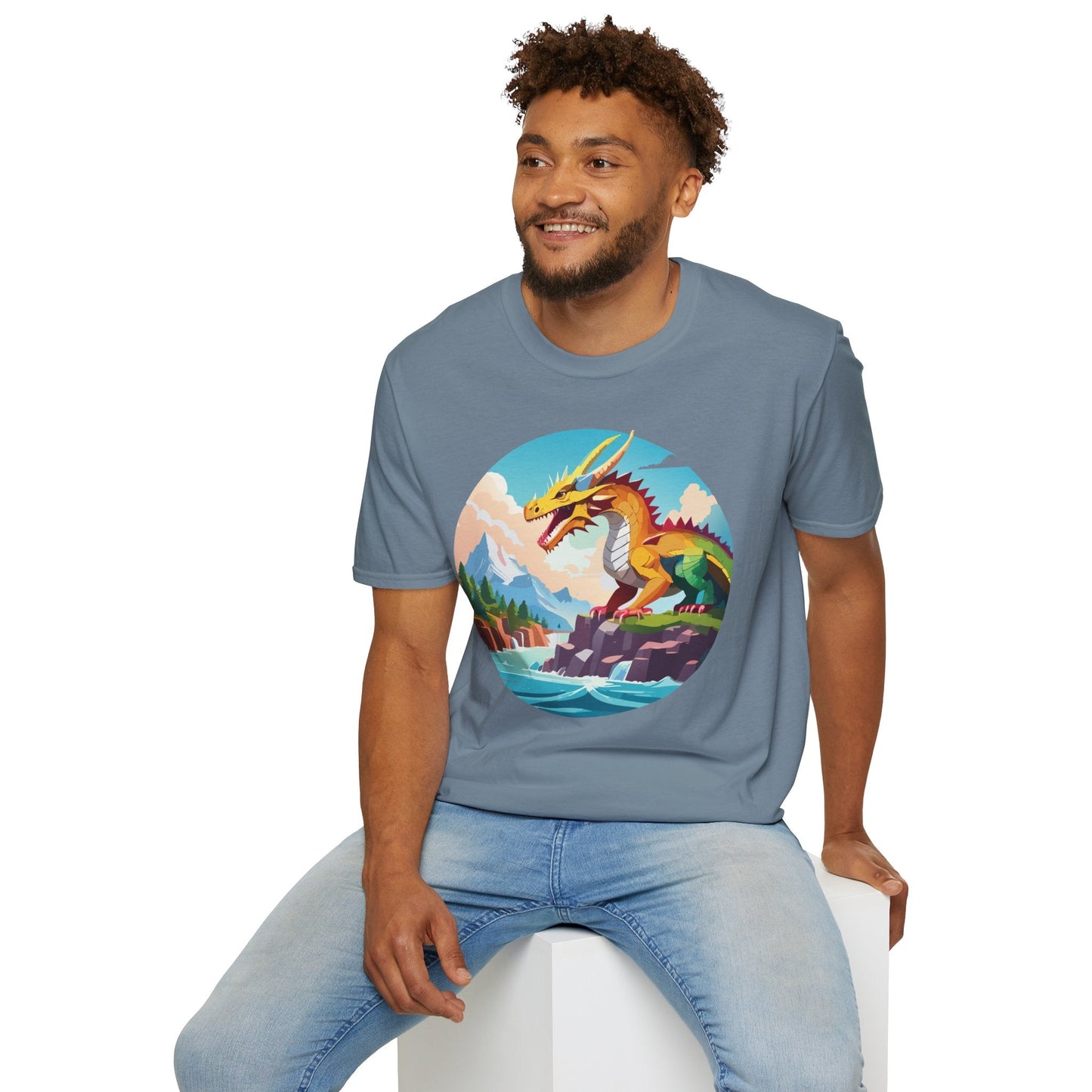 Dragon T Shirt Unisex Softstyle Cotton Tee With Colorful Animal Art Design For Everyday Wear