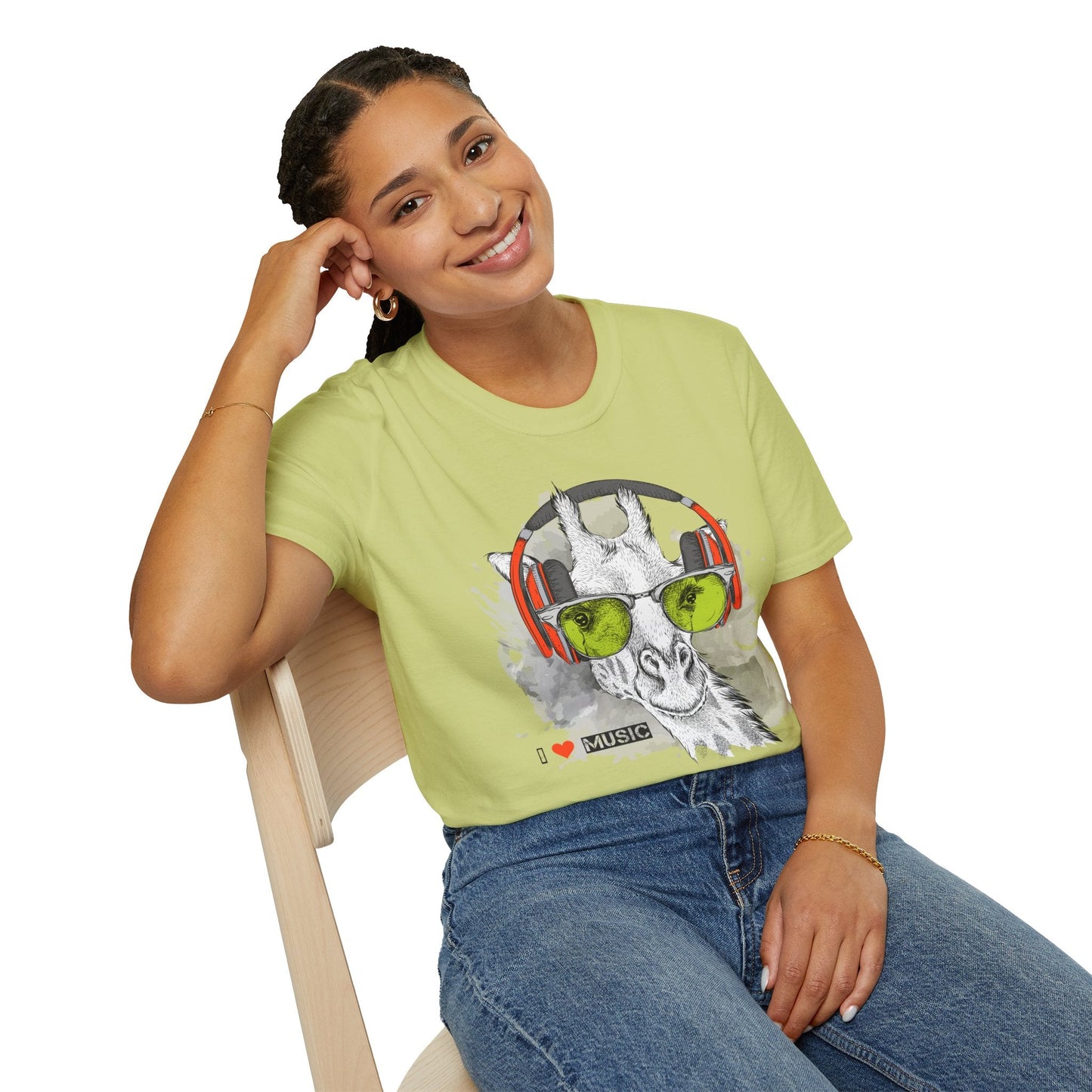 I Love Music Animals Shirt With Headphones Unisex Gildan Softstyle 100 Percent Ring Spun Cotton Tee