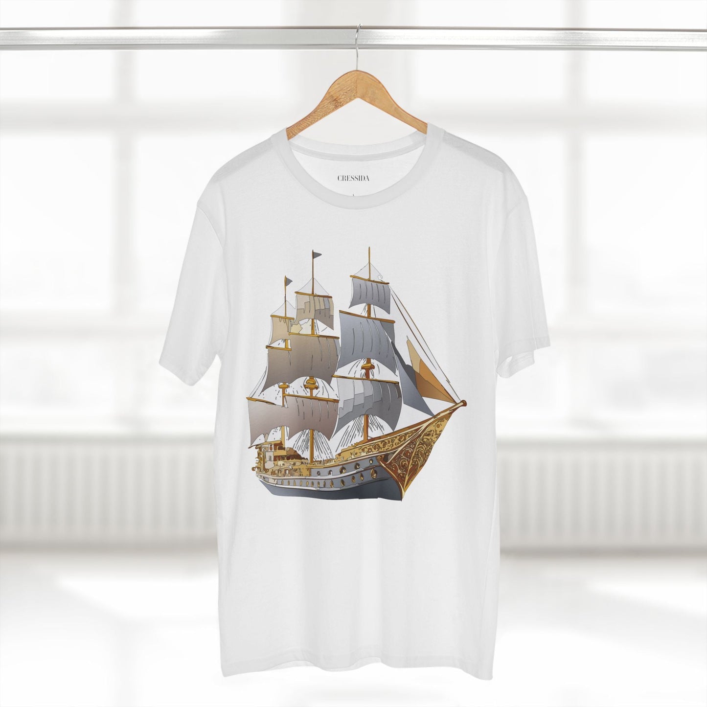 Ship Graphic Unisex 100 Cotton T-Shirt with Gold Frigate Art Design 17