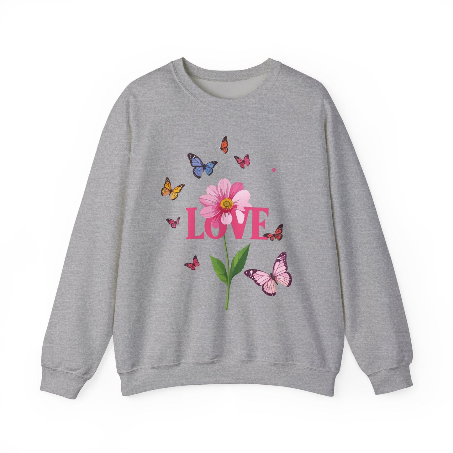 Unisex Floral Love Sweatshirt, Love Floral Sweatshirt, Floral Butterfly Sweatshirt, 50/50 Cotton-Poly Valentine's Day Sweatshirt 01