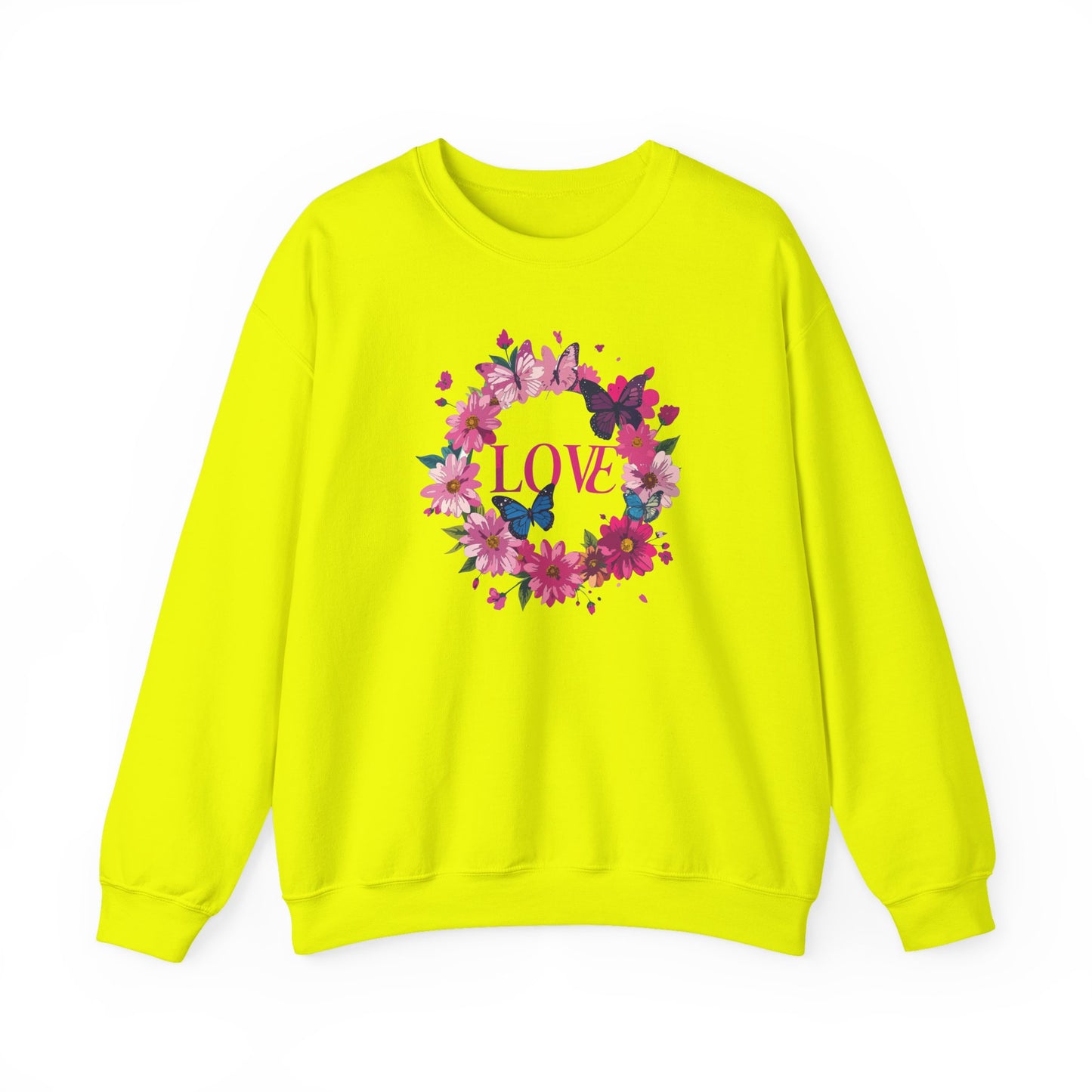 Unisex Floral Love Sweatshirt, Love Floral Sweatshirt, Floral Butterfly Sweatshirt, 50/50 Cotton-Poly Valentine's Day Sweatshirt 04