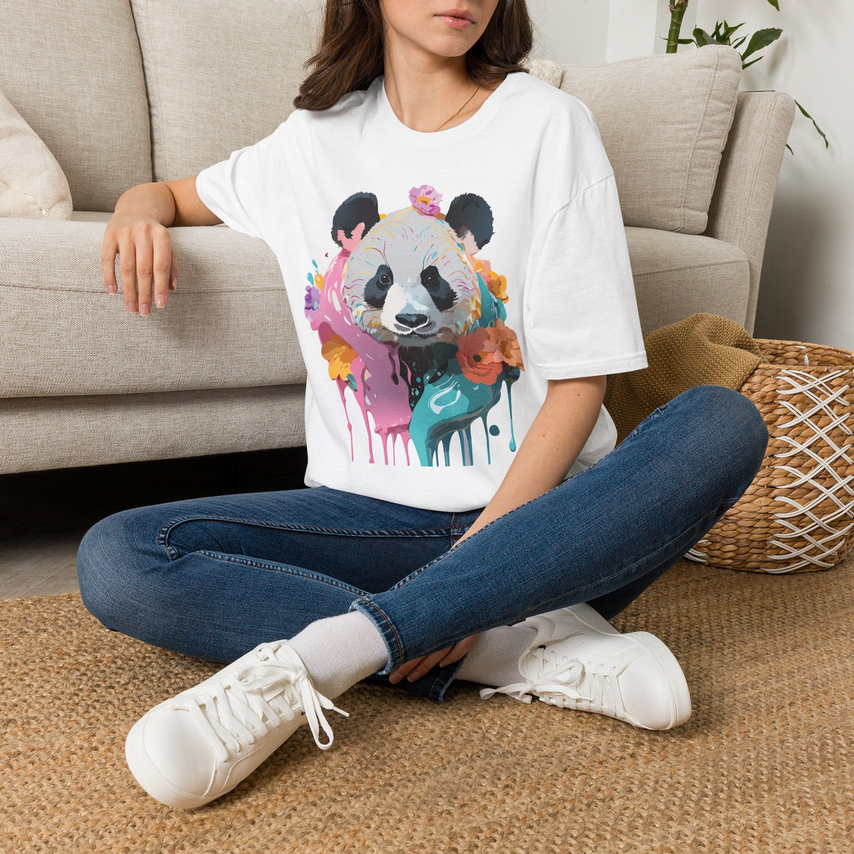 Colorful Floral Panda T-Shirt | Watercolor Drip Animal Art