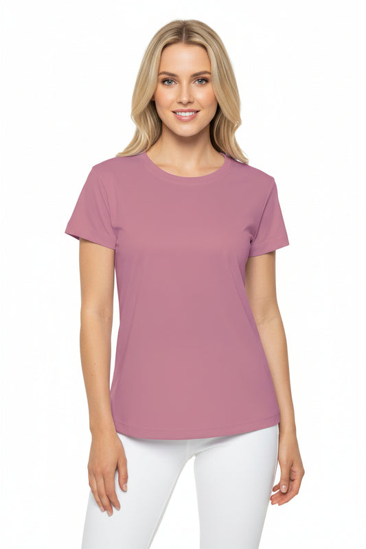 Old Rose Women's Sports Jersey Short Sleeves 100% Poly Solid Rose Mauve Color Print Athletic Tee