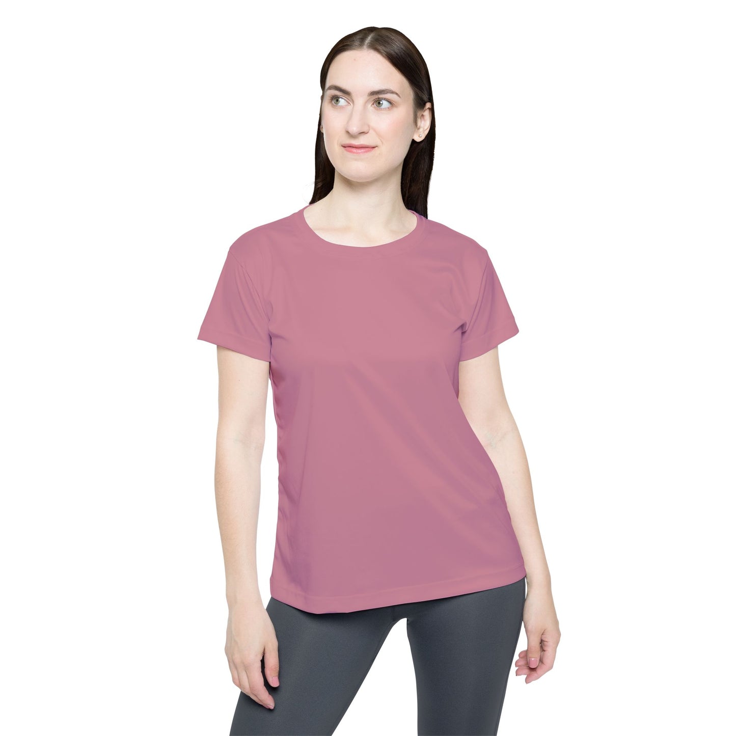 Old Rose Women's Sports Jersey Short Sleeves 100% Poly Solid Rose Mauve Color Print Athletic Tee
