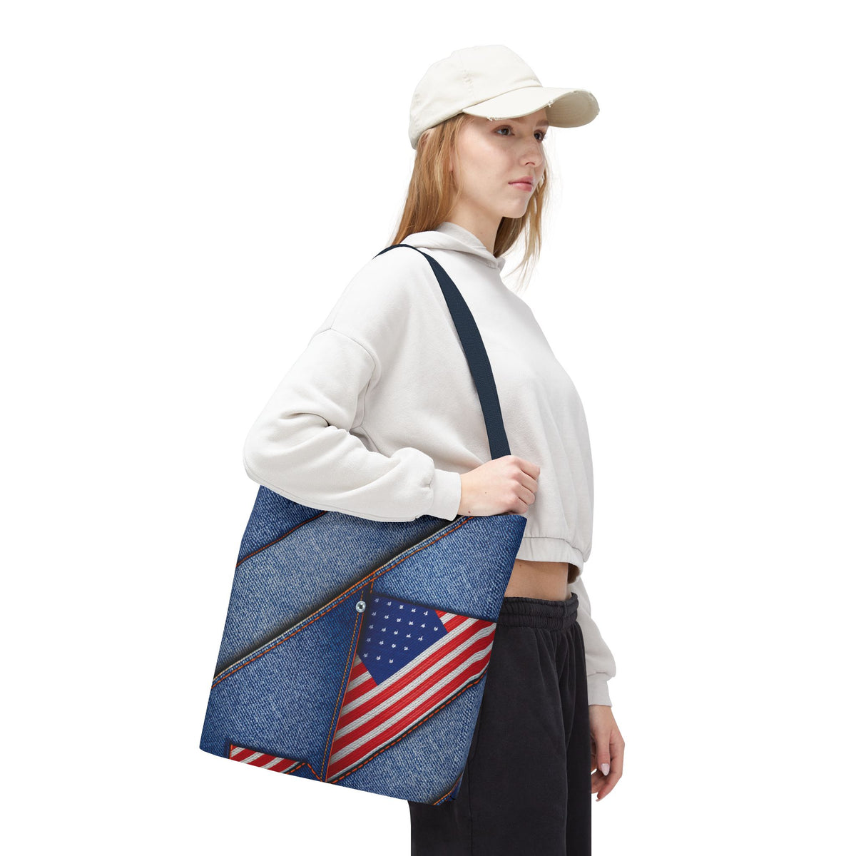 4th of July Graphic Denim Fabric Imitation Print Unisex Canvas Bag Poly Spun 3 Sizes Tote Bag 200-22