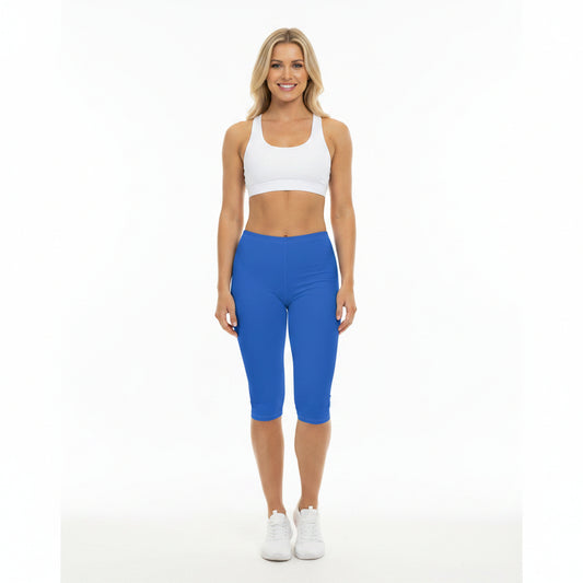 Sapphire Sky Blue Color Women's Brushed Suede Poly Span Casual Capri Leggings XS-2XL