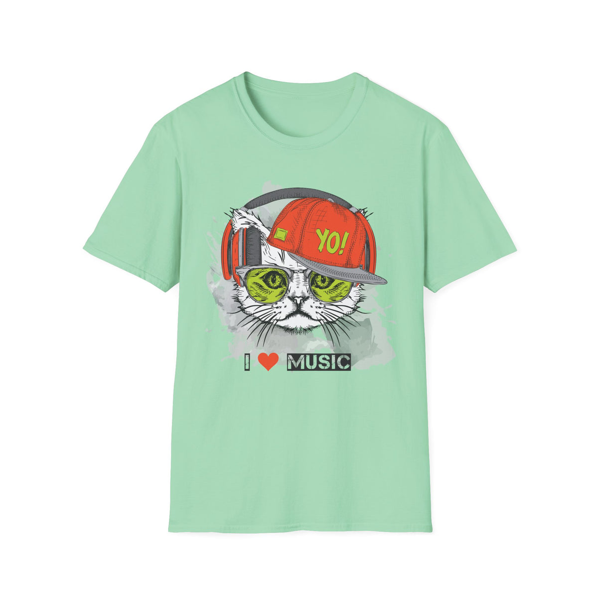 Cat DJ T-Shirt Unisex Cotton Short Sleeves I Love Music Graphic Tee