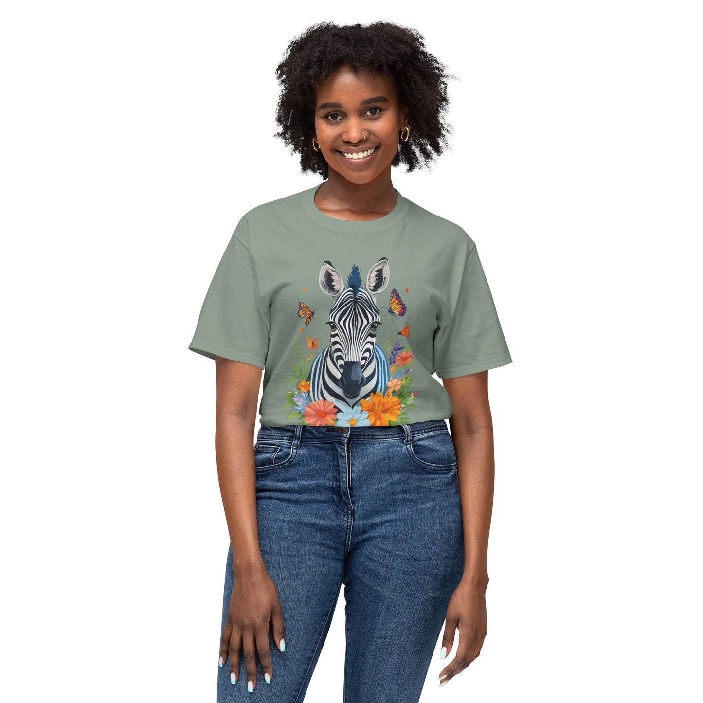 Zebra Art Print T Shirt Unisex Cotton Tee With Floral Design Vintage Zebra Theme