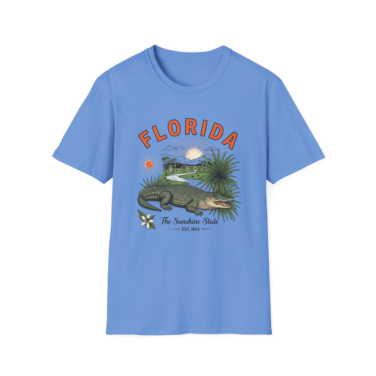 Florida Alligator Graphic T-Shirt — The Sunshine State Vintage Design Travel Tourist Graphic Design Unisex 100 Cotton Gildan T-Shirt