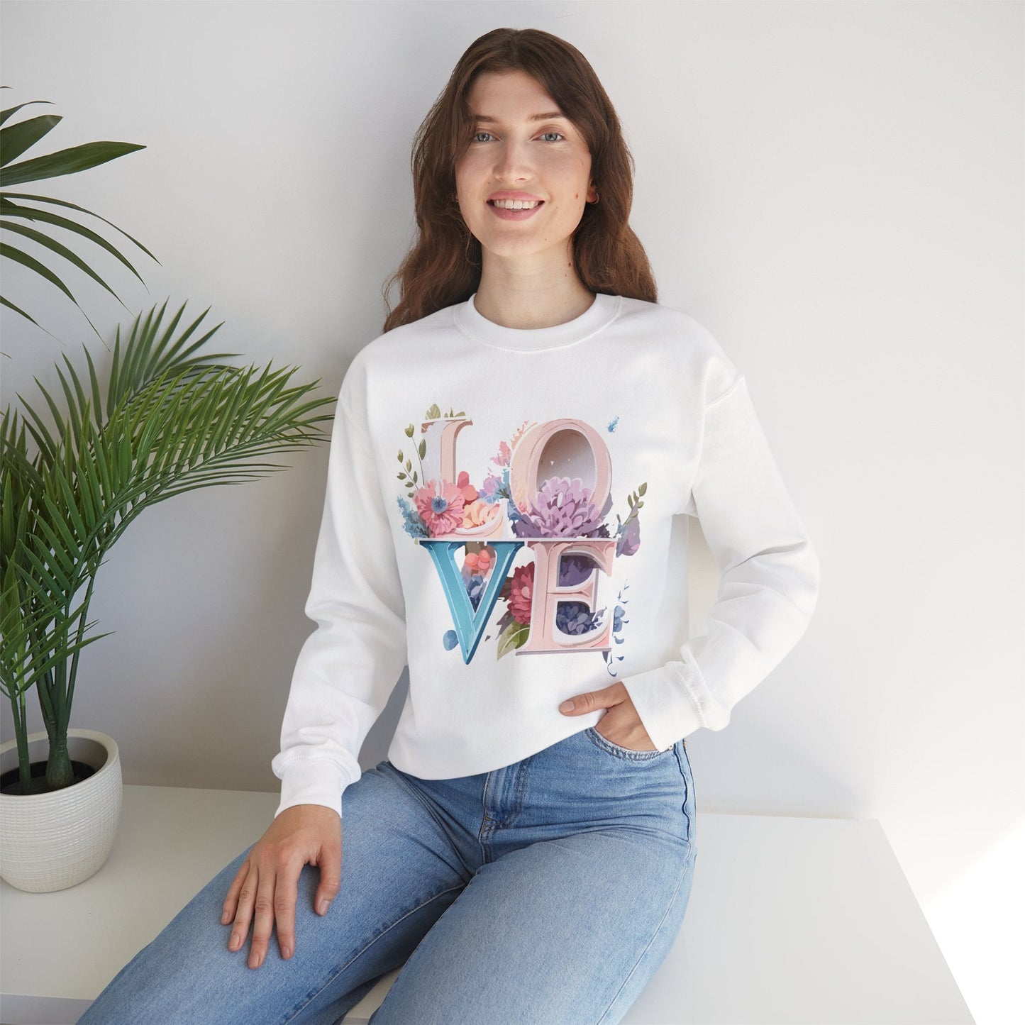 Floral Love Sweatshirt Valentines Day Sweatshirt Love Flower Unisex Crewneck Sweatshirt