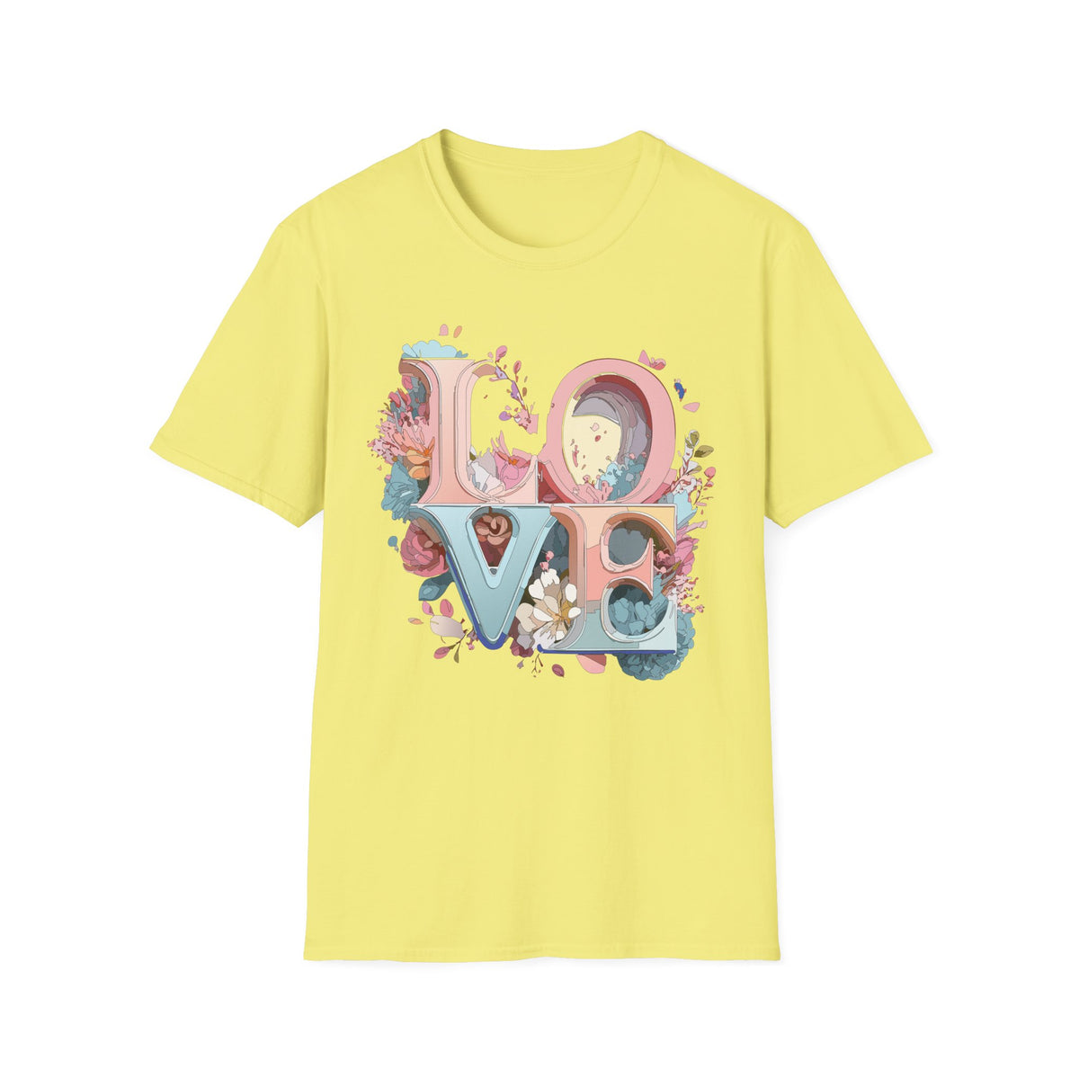 Floral LOVE Lettering T-Shirt | Pastel Botanical Typography