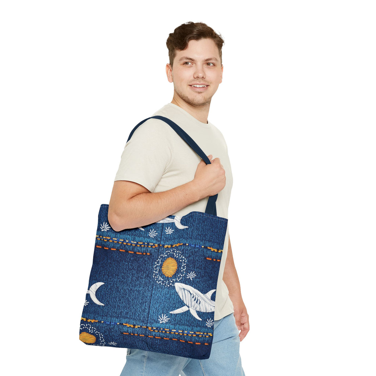Denim Fabric Imitation Print Unisex Canvas Bag Poly Spun 3 Sizes Tote Bag 182-17