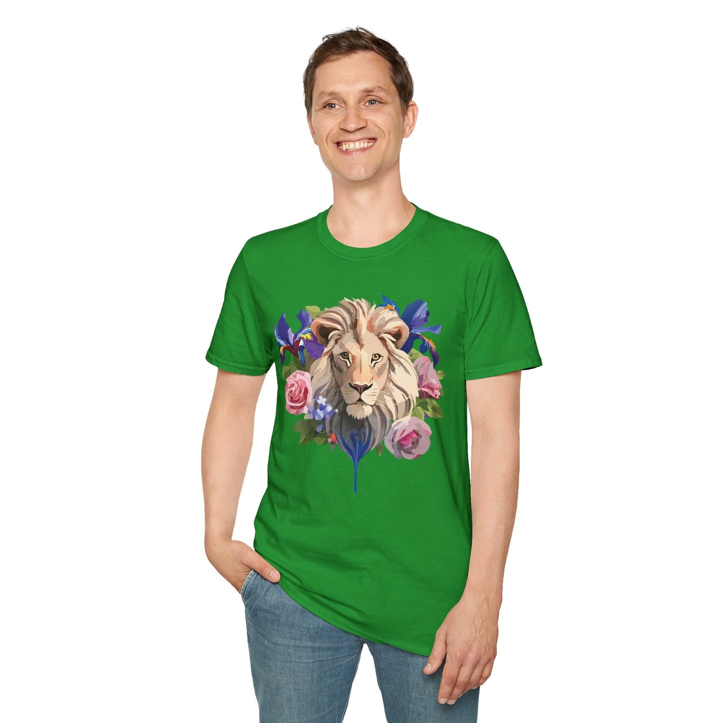 Unisex Lion Shirt Floral Lion Tee Softstyle Gildan 64000 100 Percent Cotton